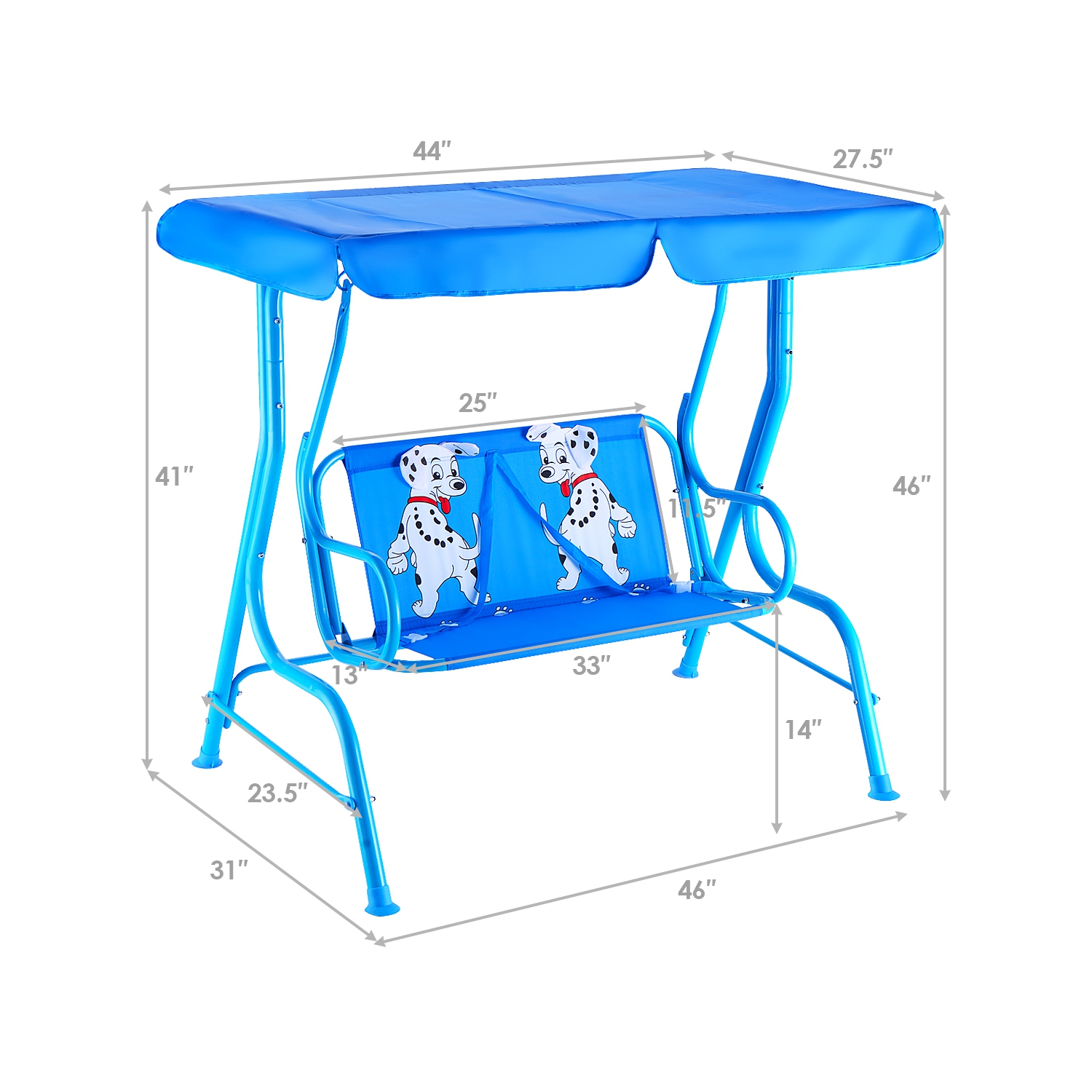 Chaise balancelle de patio pour enfants de Costway Banc d'auto avec auvent pour 2&nbsp;personnes Meubles de jardin bleus