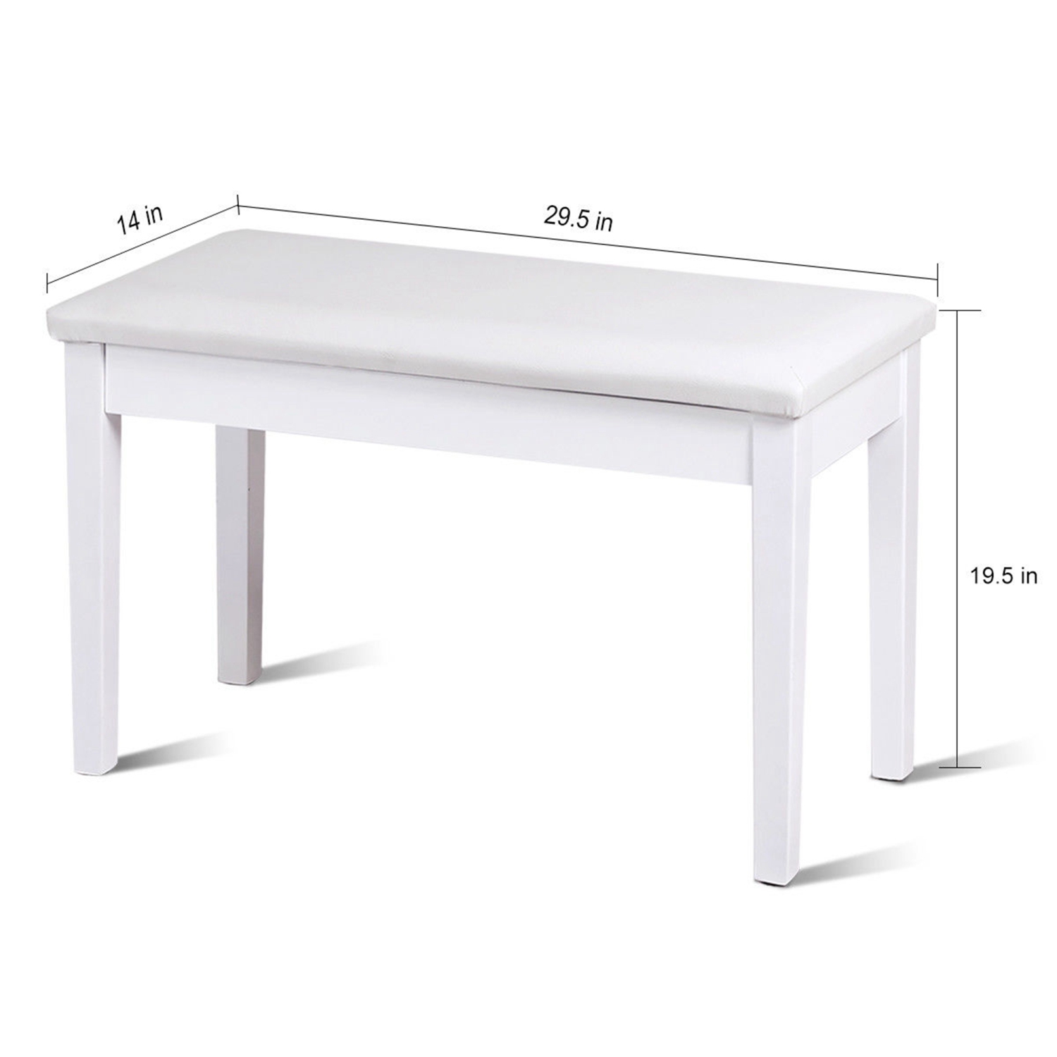 Costway Solid Wood PU Leather Piano Bench Padded Double Duet Keyboard Seat Storage White