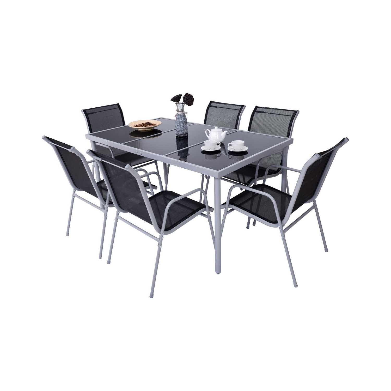 Costway Patio Furniture 7 Piece Steel Table Chairs Dining Set Glass Table Top Best Buy Canada