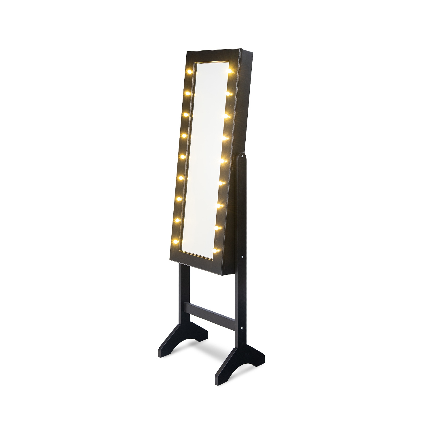Armoire de bijoux en miroir Armoire Organisateur autoportant avec 18 lumières LED Noir