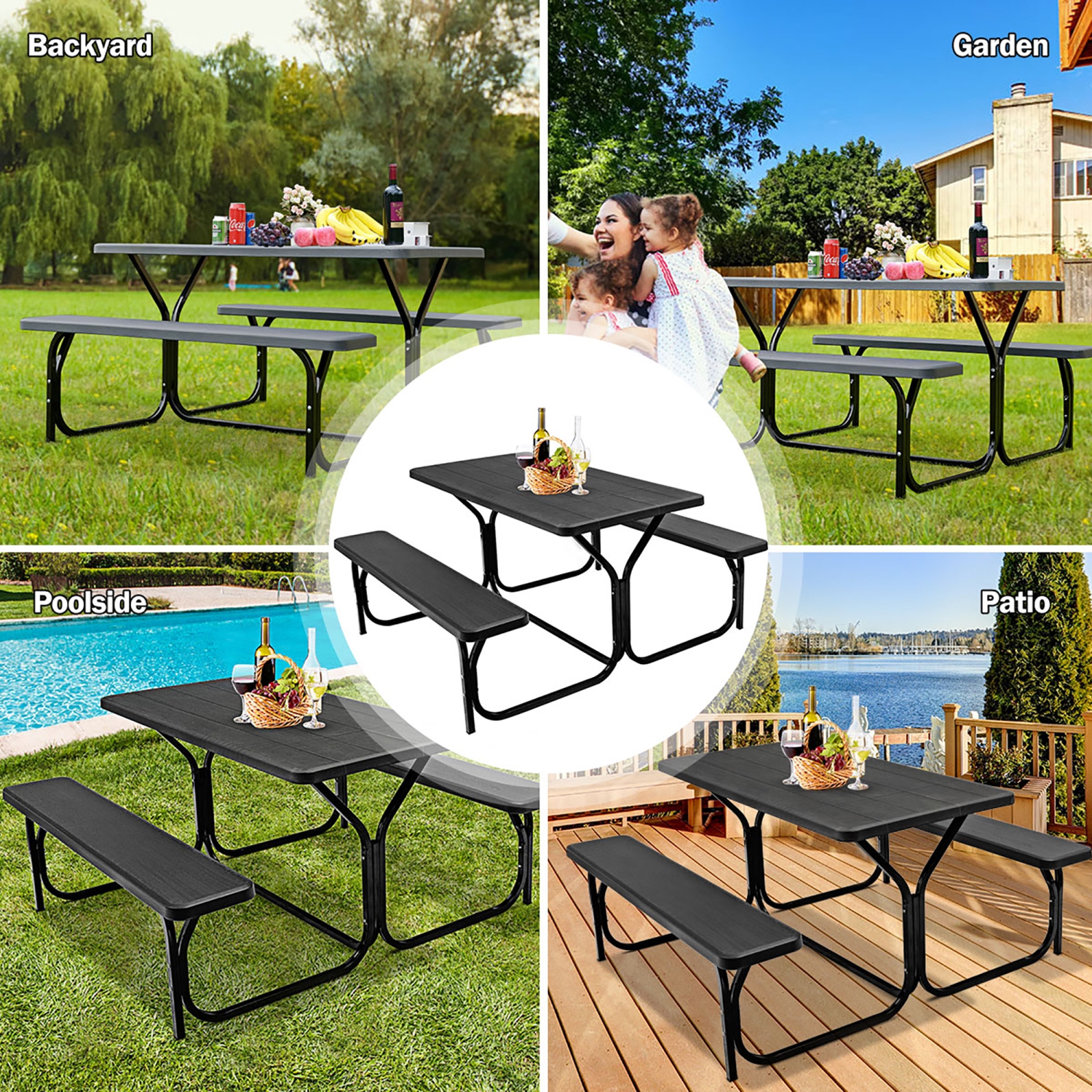 Costway Picnic Table Bench Set Outdoor Backyard Patio Garden Party Dining All Weather