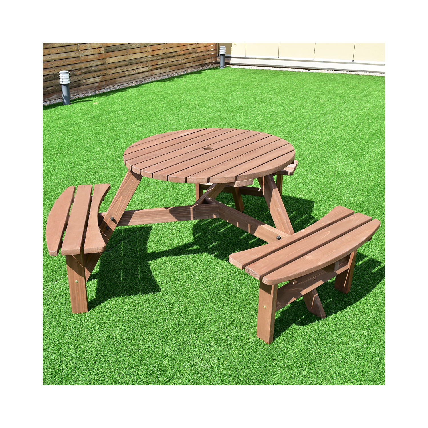 Costway 6 Person Outdoor Wood Picnic Table Beer Bench Set Pub Dining Seat Patio Garden