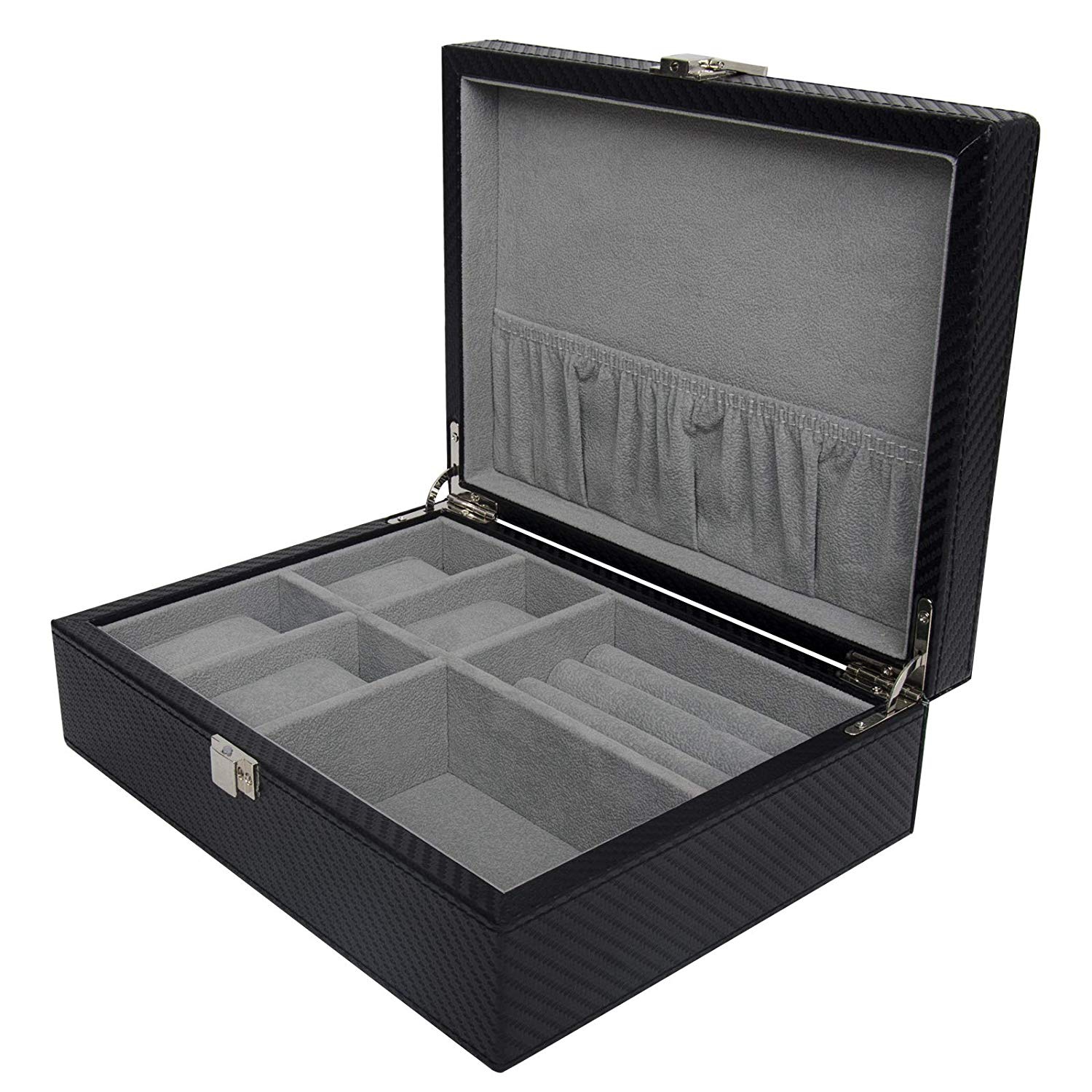 Boîte de rangement en cuir noir avec anneau pour montres