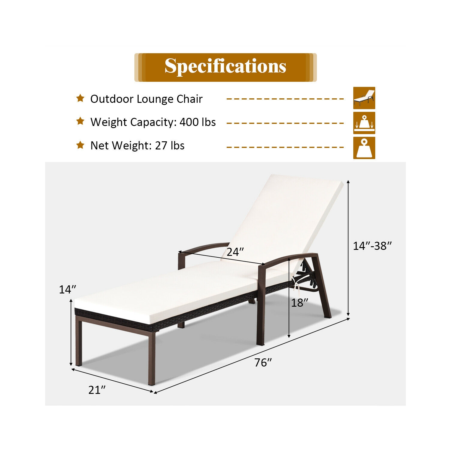 Chaise longue en rotin Costway – Lot de 2 pièces