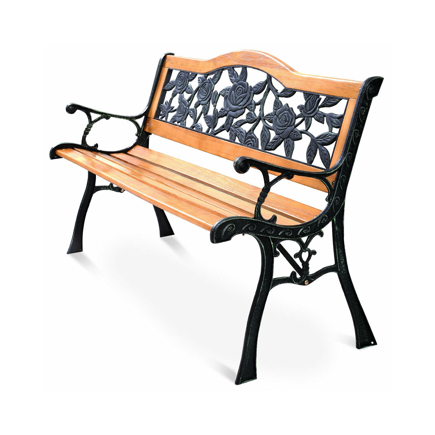Patio Park Garden Bench Porch Path Chair Furniture Cast Iron Hardwood