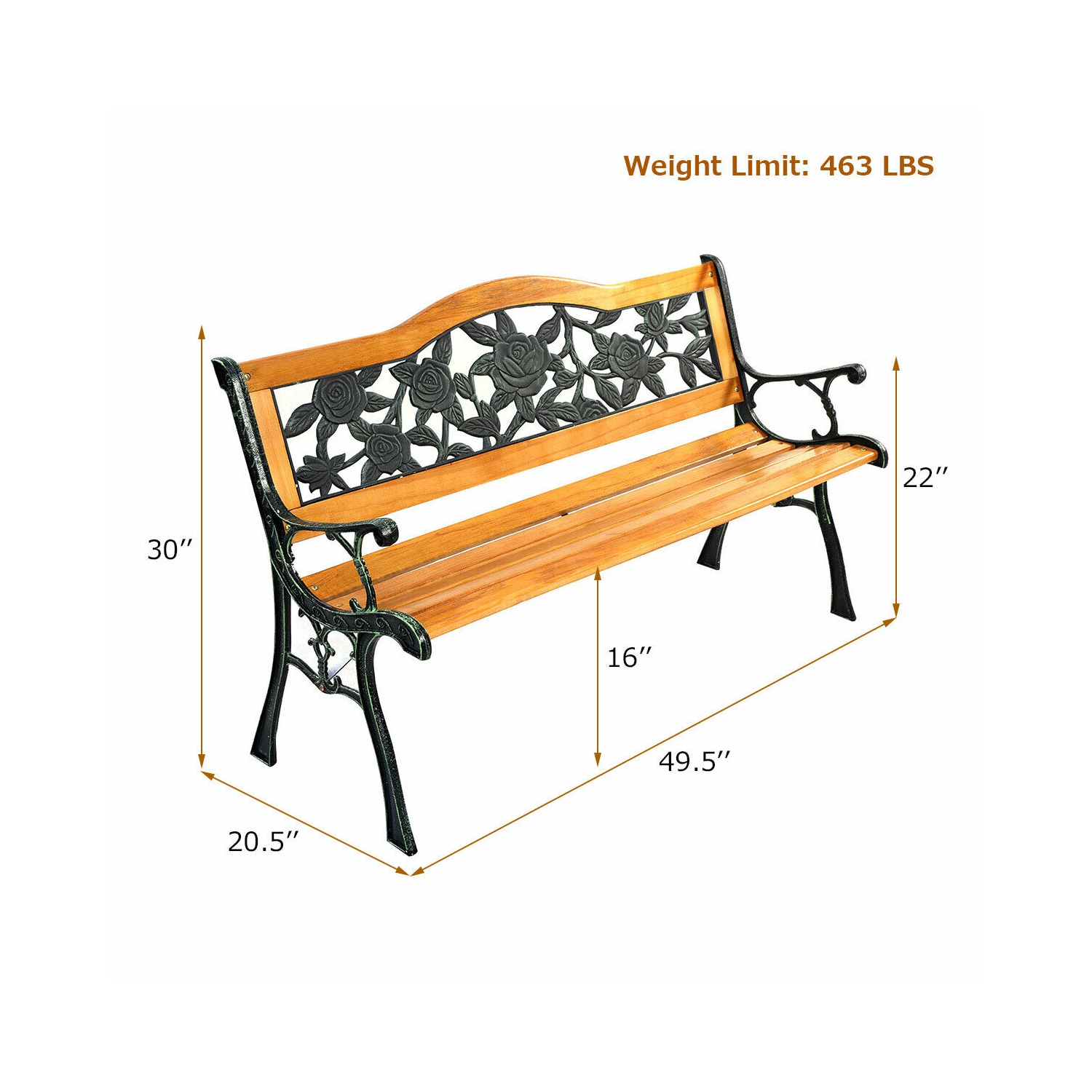 Patio Park Garden Bench Porch Path Chair Furniture Cast Iron Hardwood