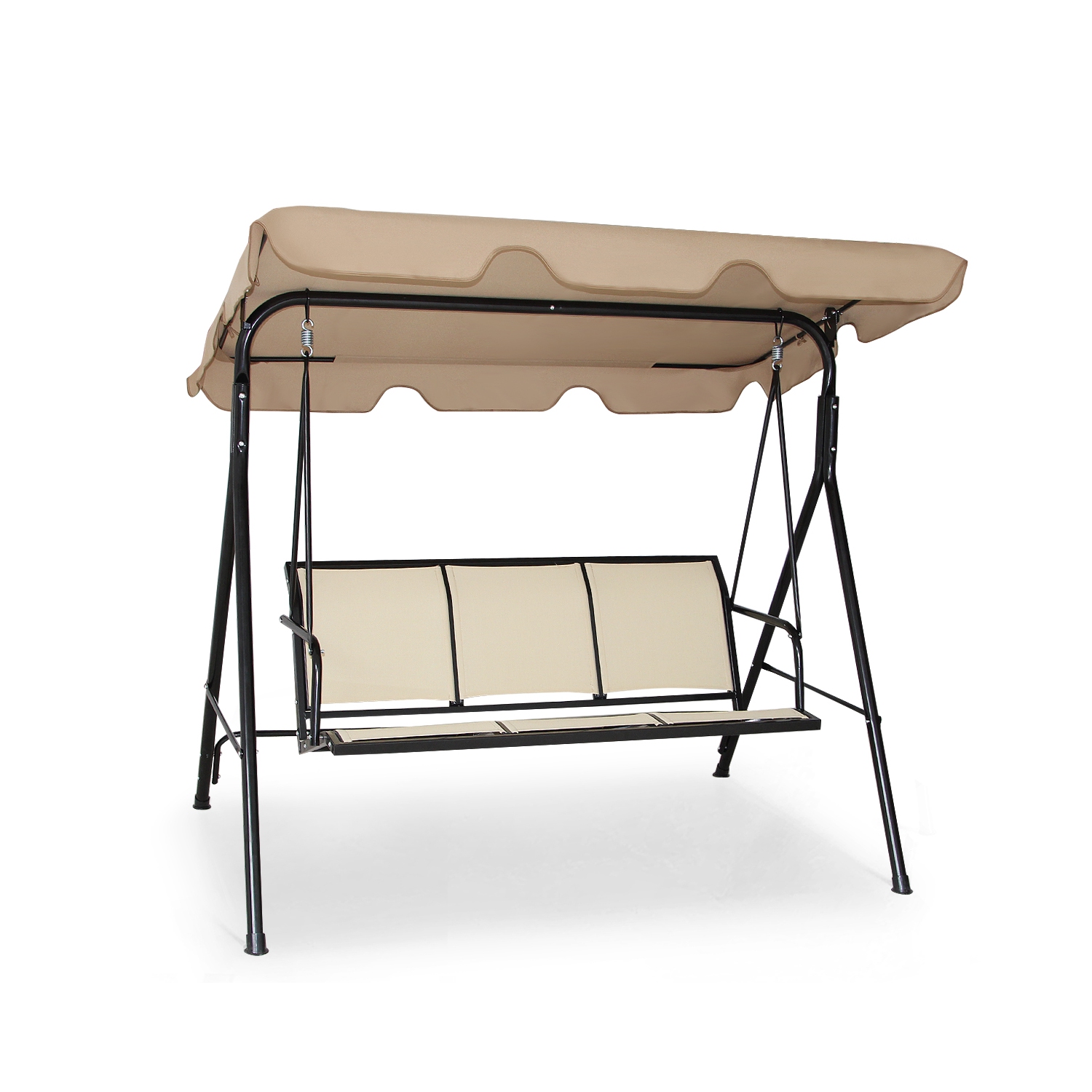 Balancelle de Jardin 3 Places, Balançoire d'Extérieur avec Grand Auvent, Inclinaison Coussins Assise et Dossier Mince, Tissu de Teslin et Polyester,