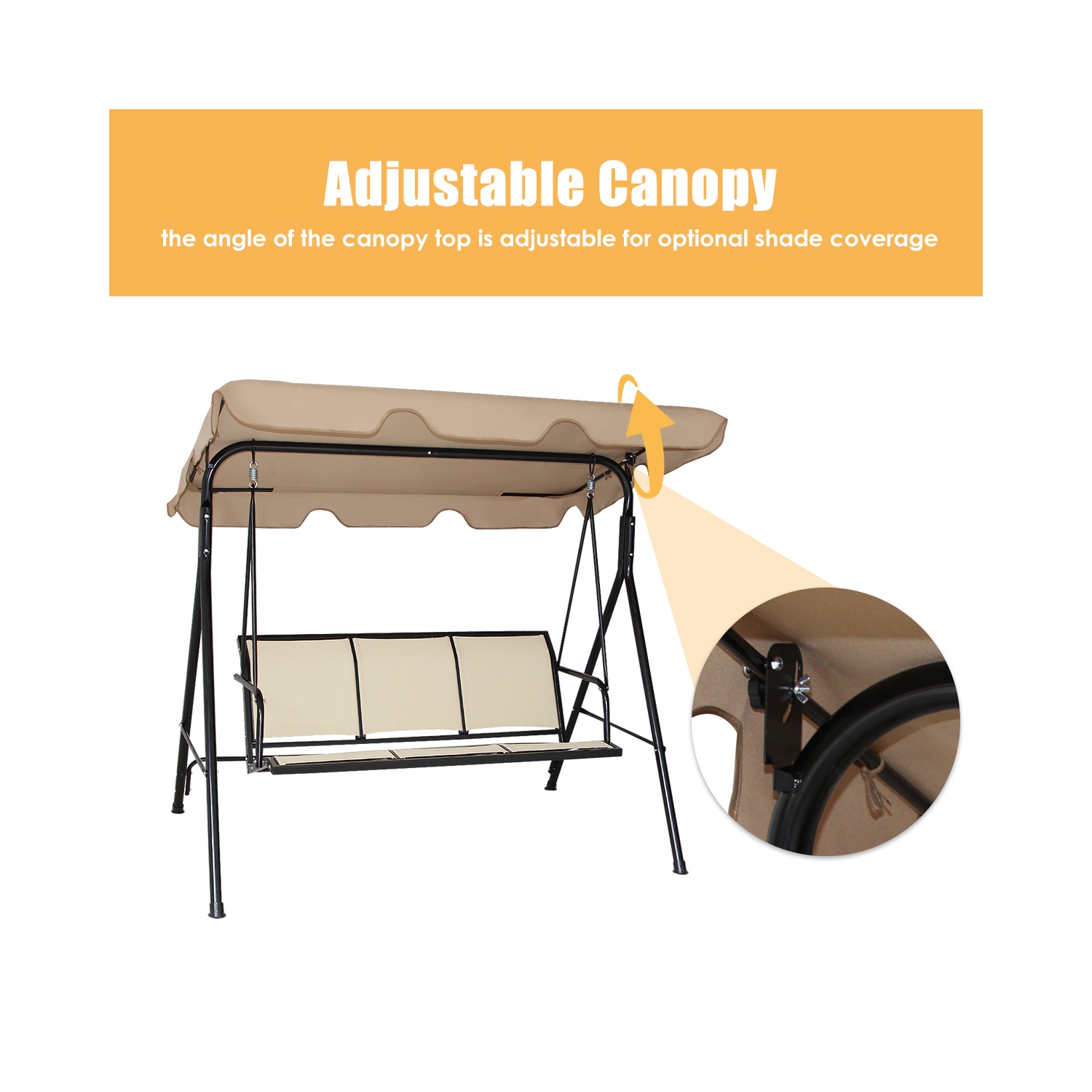 Balancelle de Jardin 3 Places, Balançoire d'Extérieur avec Grand Auvent, Inclinaison Coussins Assise et Dossier Mince, Tissu de Teslin et Polyester,