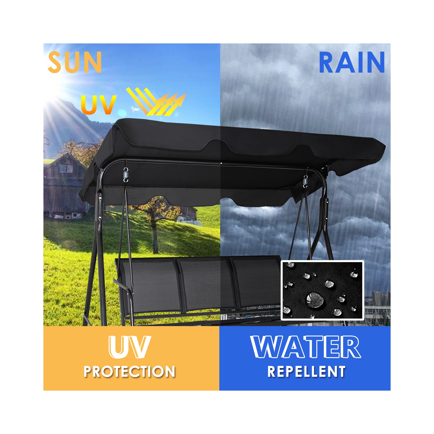 Costway Outdoor Patio Swing Canopy 3 Person Canopy Swing Chair Patio Hammock Black