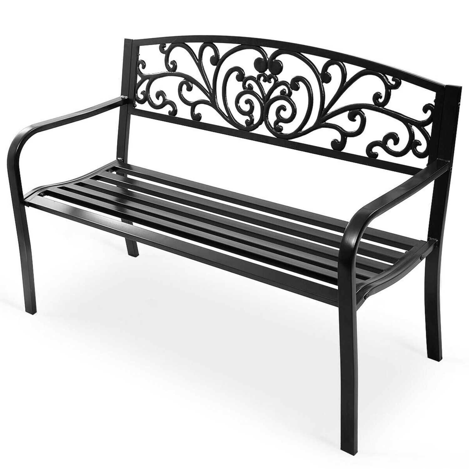 Costway 50" Patio Park Garden Bench Porch Chair Steel Frame Cast Iron Backrest