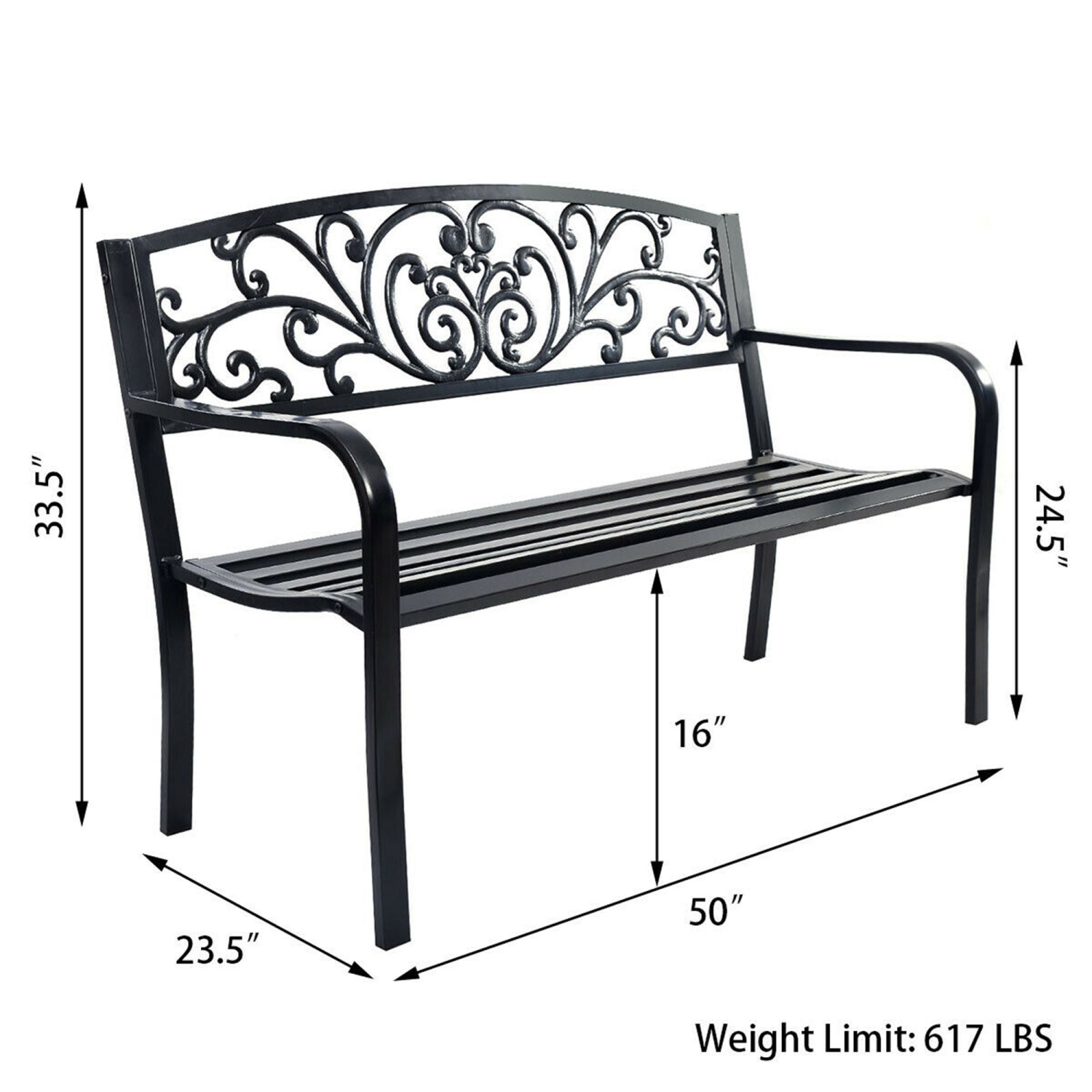 Costway 50" Patio Park Garden Bench Porch Chair Steel Frame Cast Iron Backrest