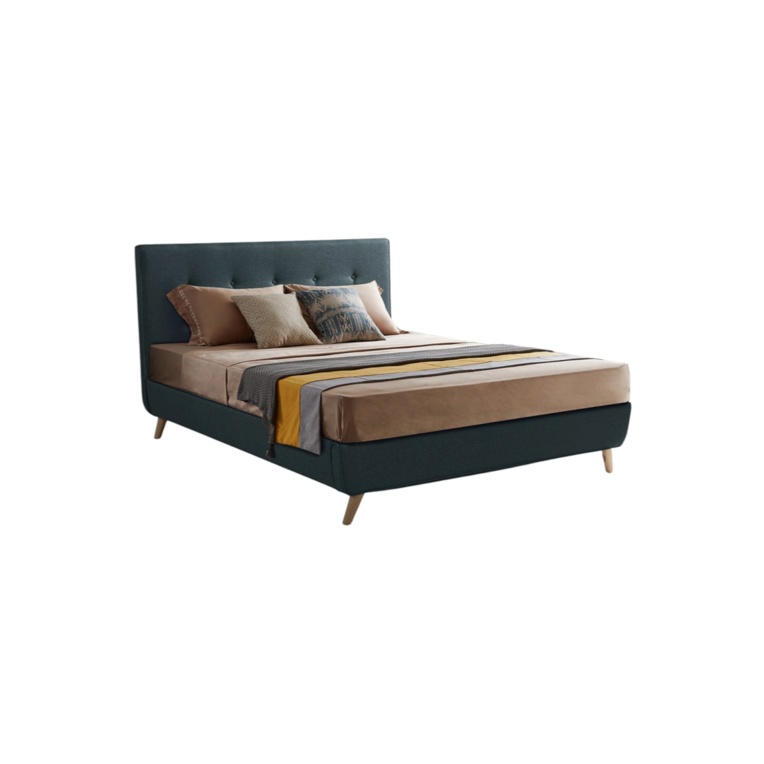 True Contemporary King Midnight Blue Drew Tufted Linen Platform Bed