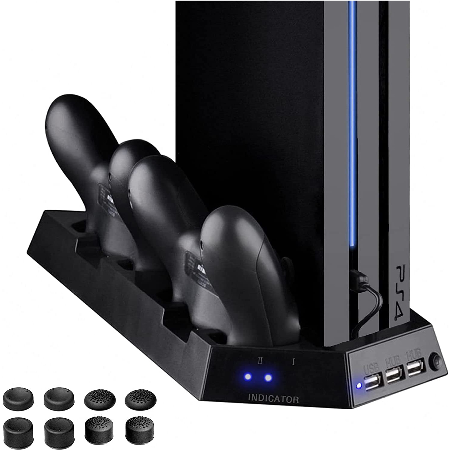 navor Multifunctional Vertical Dual Cooling Stand Charging Station Compatible with PS4/PS4 Slim/PS4 Pro, 3 Extra USB Port