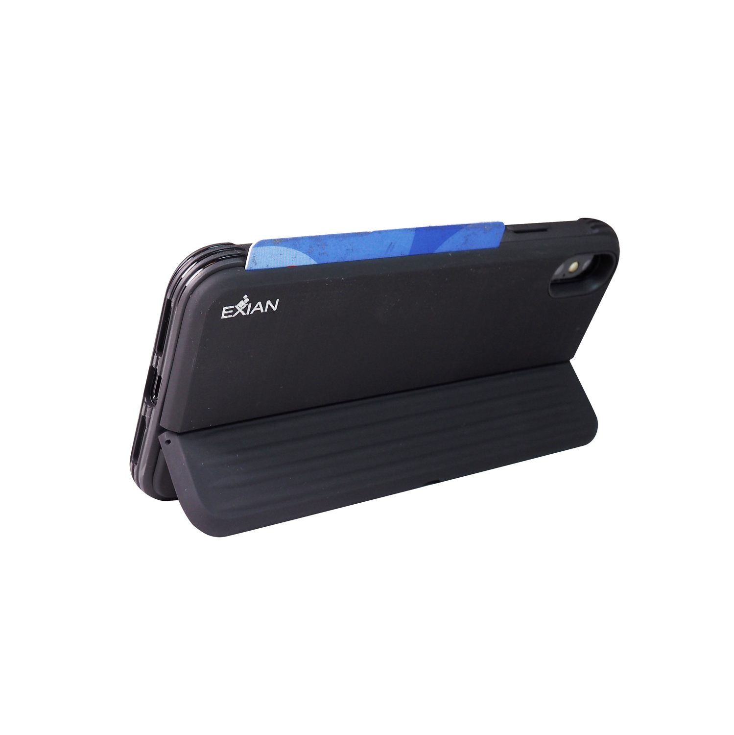 Protecteurs d’écran X 2 d’Exian pour iPhone XS Max avec étui protecteur avec support et fente pour carte, noir