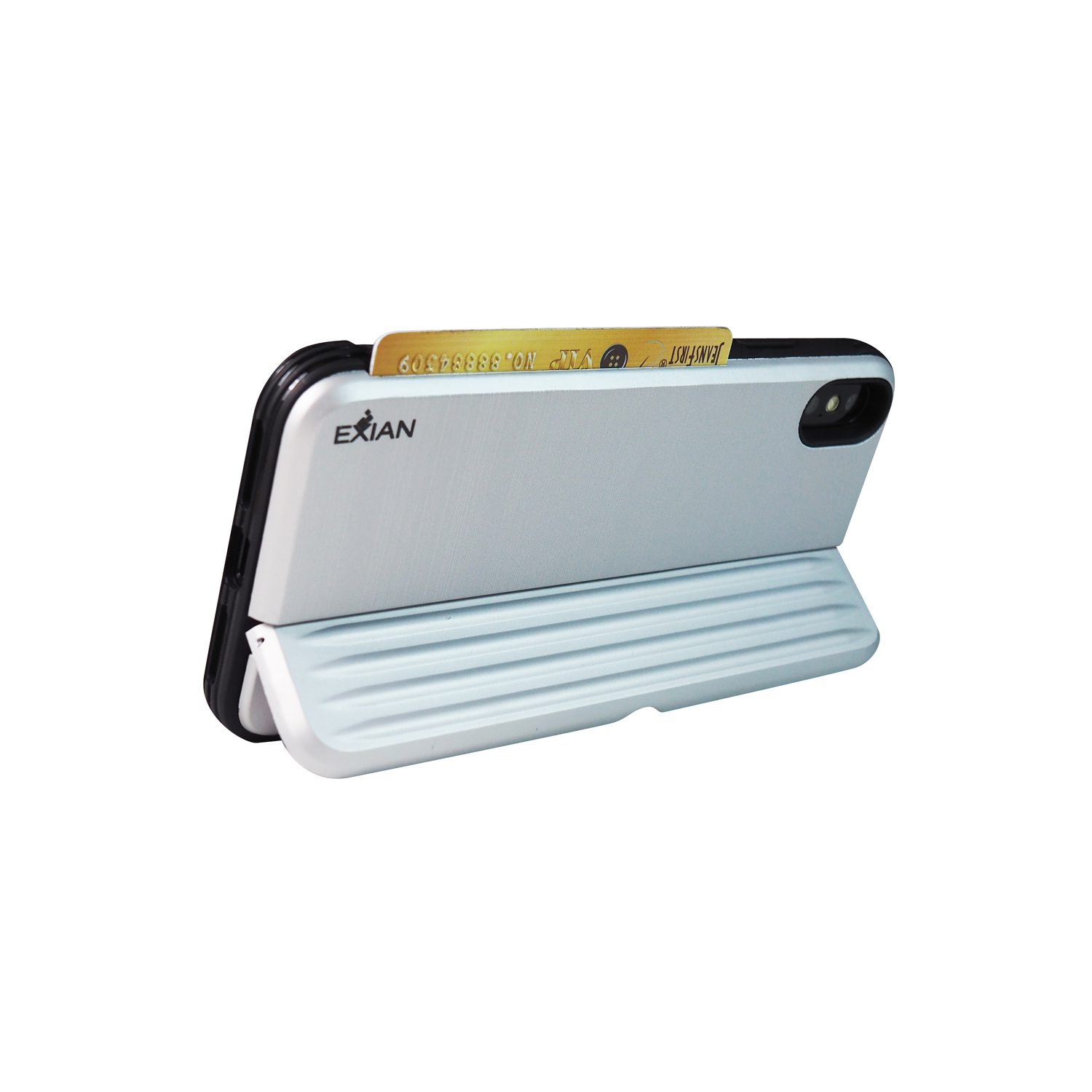 2 protecteurs d’écran iPhone XS Max d’Exian et étui avec support et fente pour carte argenté