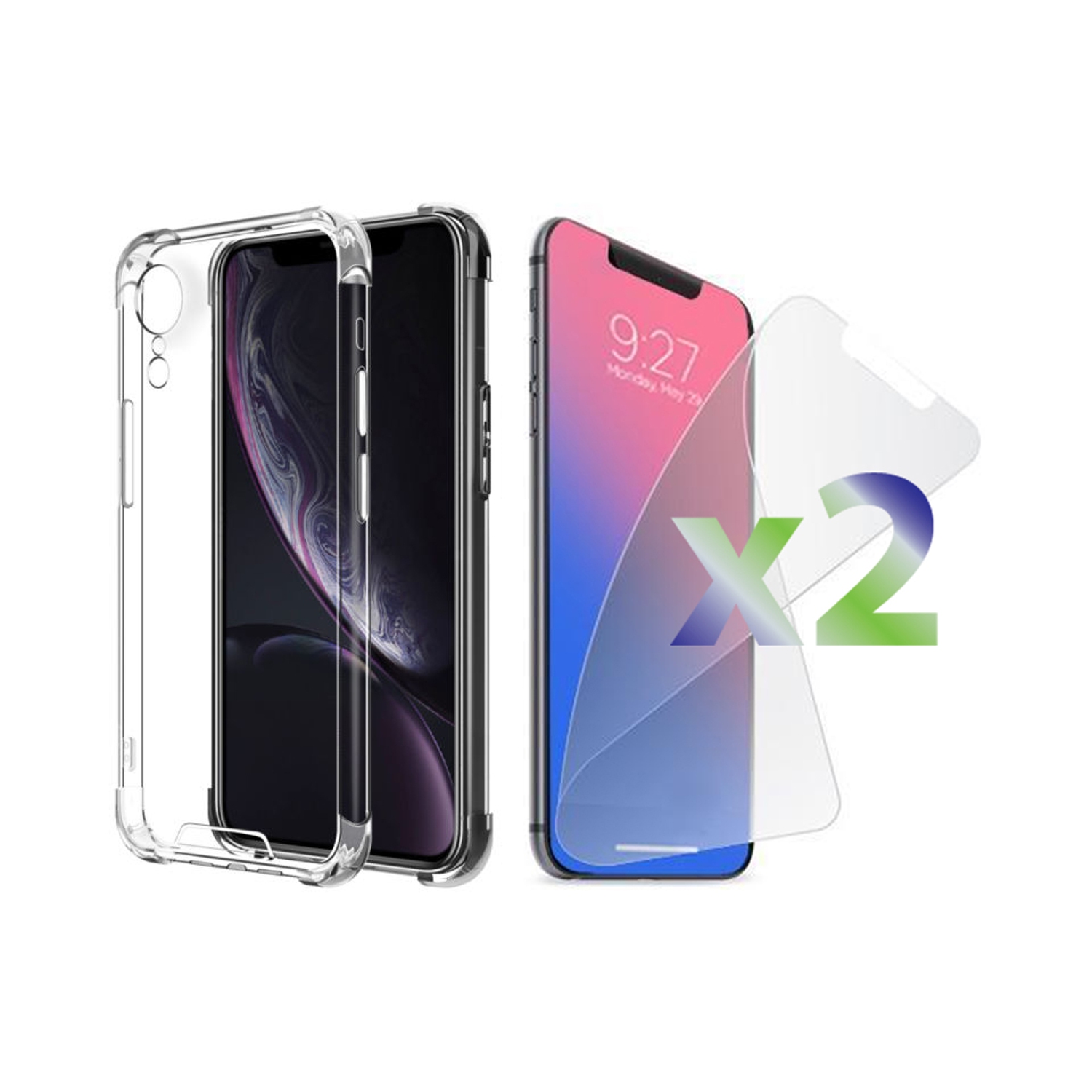 Protecteurs d’écran d’Exian pour iPhone XR X 2 et étui transparent en TPUR