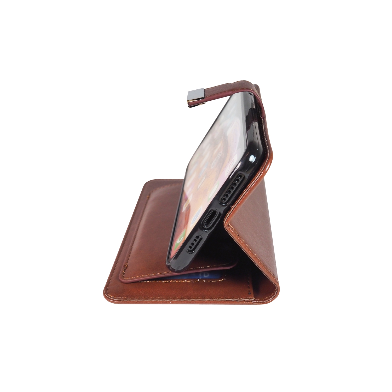 2 protecteurs d’écran pour iPhone XR d’Exian et portefeuille en cuir de polyuréthane avec fentes pour cartes - Brun