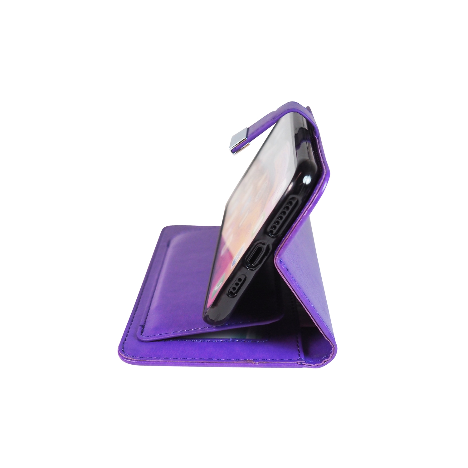 2 protecteurs d’écran pour iPhone XR d’Exian et portefeuille en cuir de polyuréthane avec fentes pour cartes - Violet