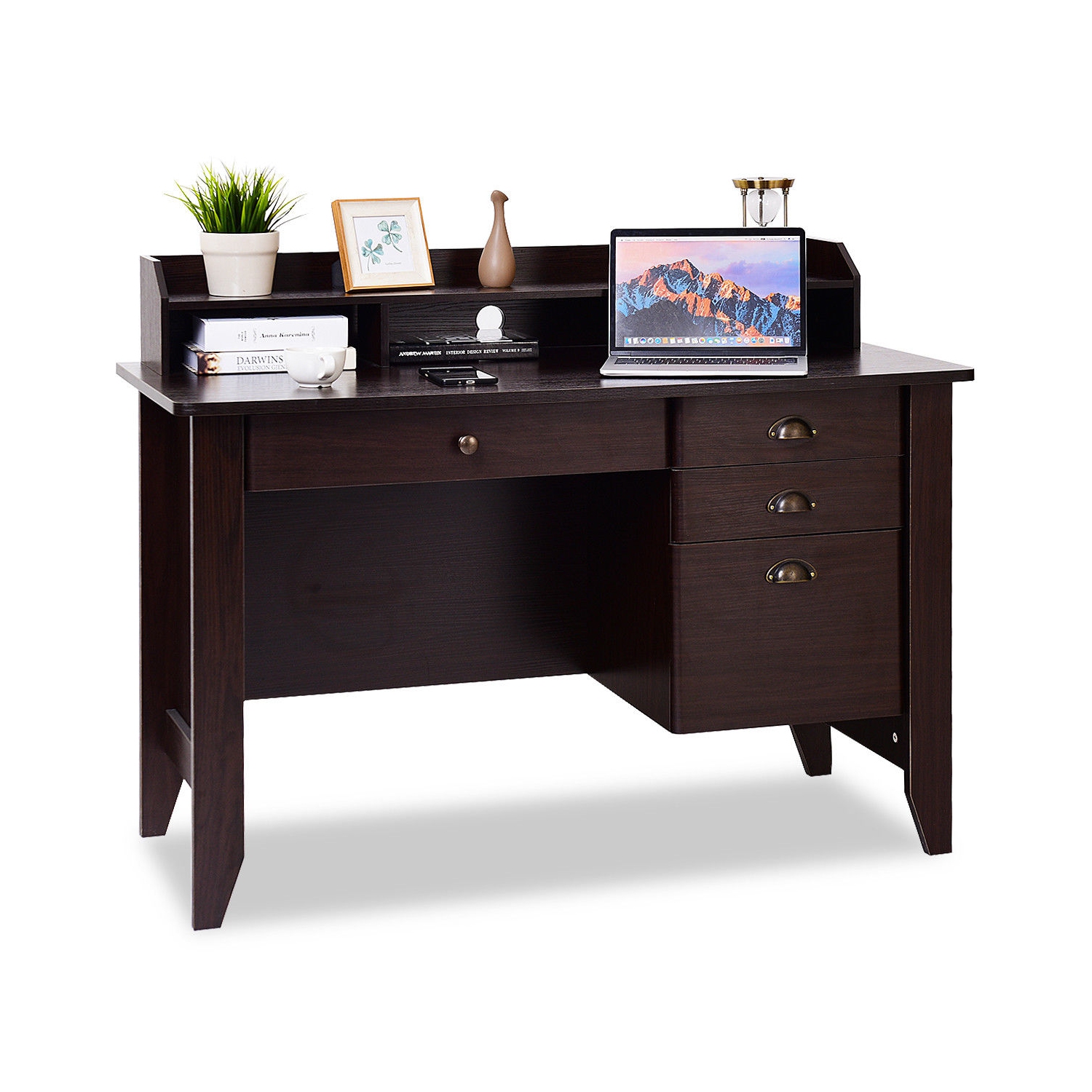Costway Computer Desk PC Laptop Writing Table Workstation Student Study Furniture Brown