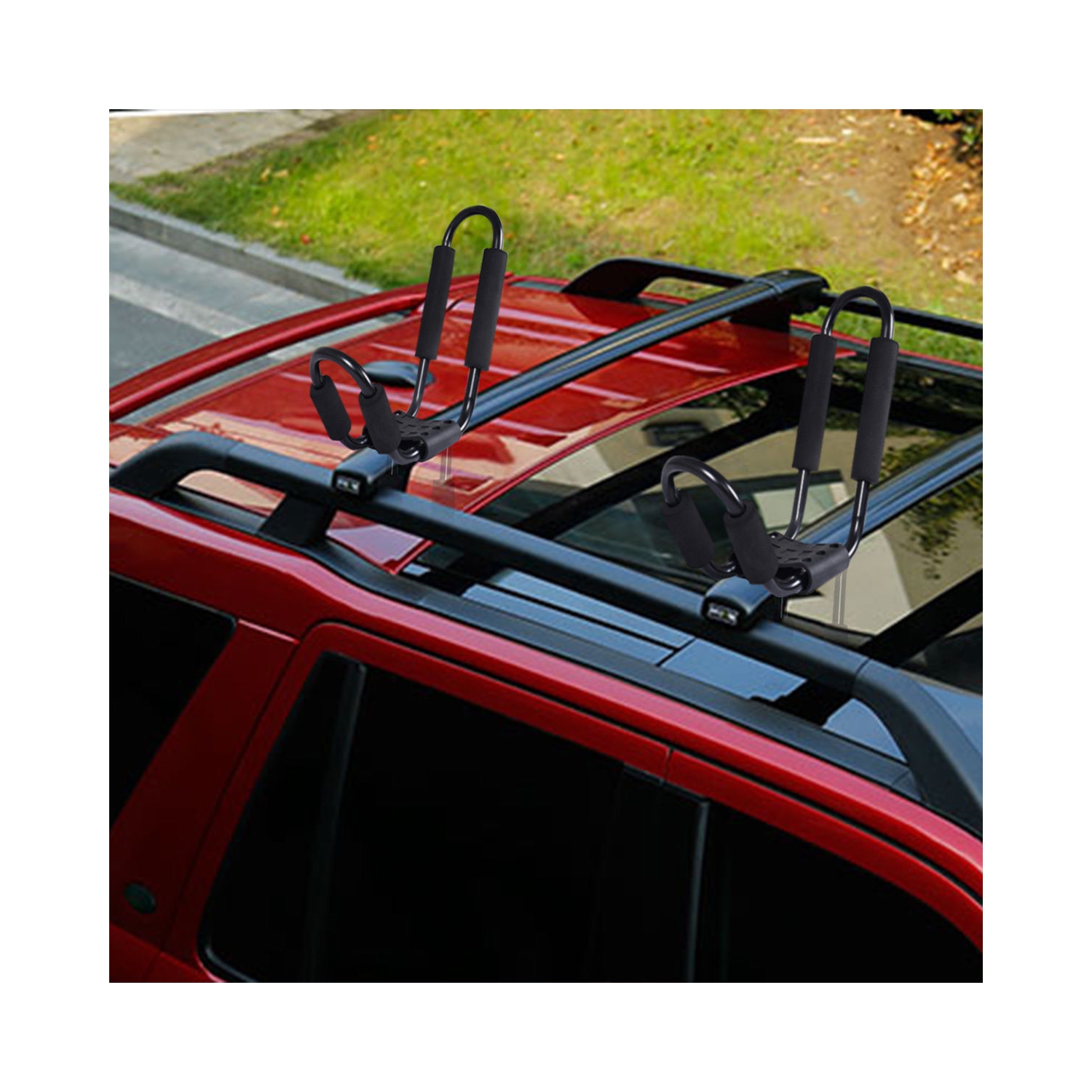 COSTWAY Lot de 4 Support de Kayak Barres de Toit de Voiture pour Kayaks Transport en Sécurité en Forme de U Anti-Friction pour Voyager 36 x 20 x 15