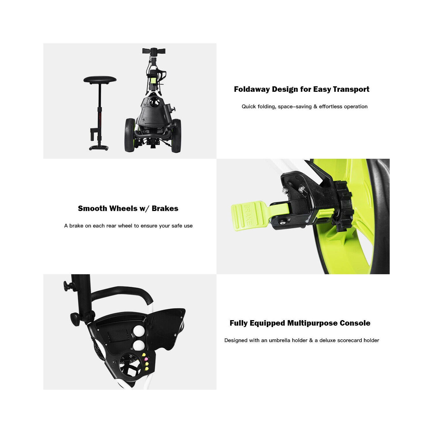 Costway Foldable 3 Wheel Push Pull Golf Club Cart Trolley w/ Seat Scoreboard Bag Swivel