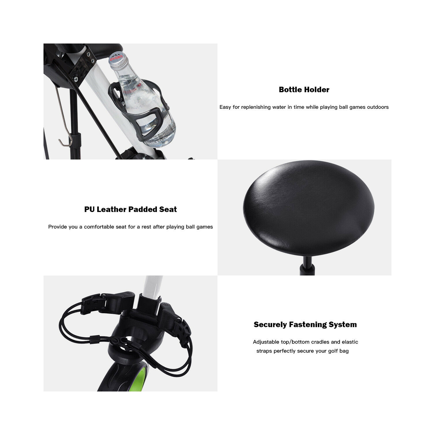 Costway Foldable 3 Wheel Push Pull Golf Club Cart Trolley w/ Seat Scoreboard Bag Swivel