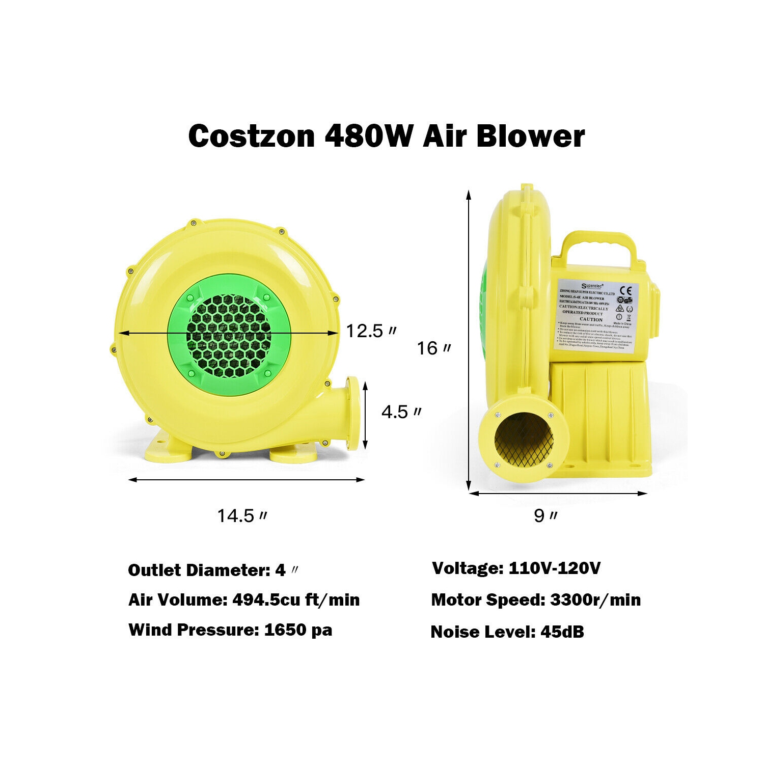 Gonfleur pour château gonflable Costway 480 Watts 0,64 CV