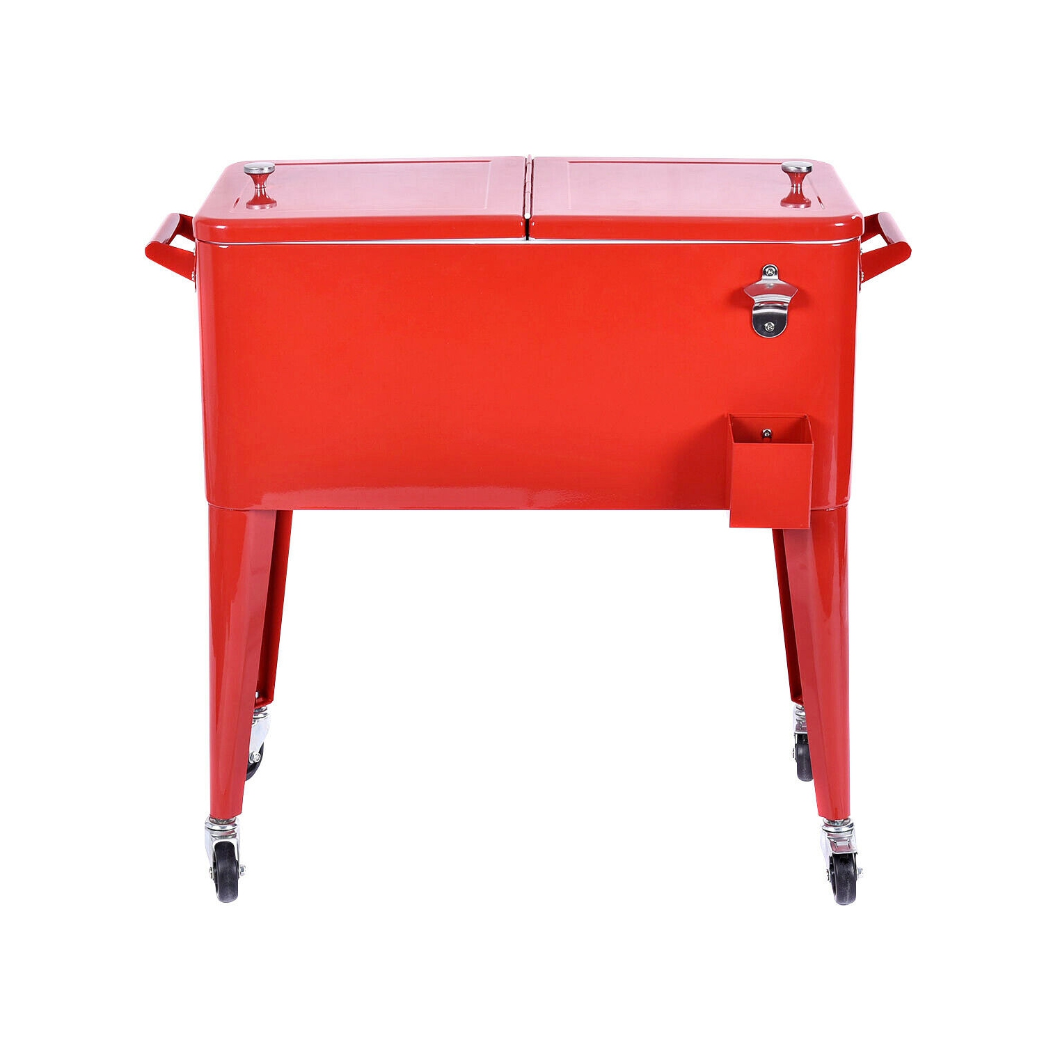 Costway Red Outdoor Patio 80 Quart Cooler Cart Ice Beer Beverage Chest Party Portable