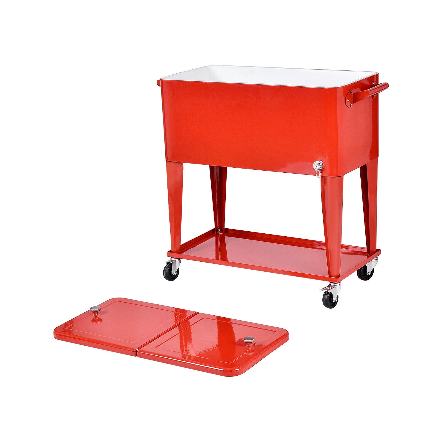 Costway 80-quart Cooler Beer Cart Outdoor Entertaining Rolling Party Steel Bar Bistro