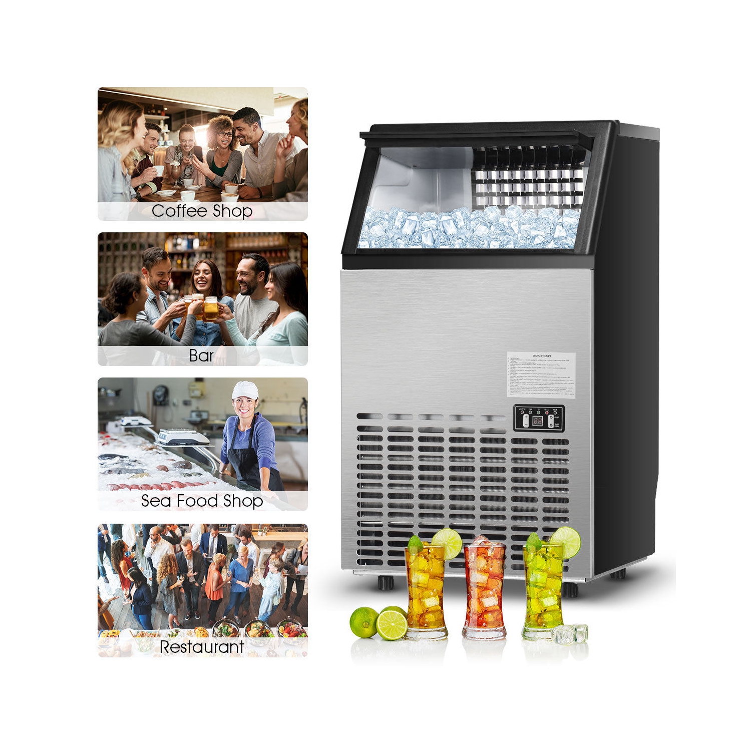 Costway Built-In Stainless Steel Commercial 110Lbs/24H Ice Maker Portable Ice Machine