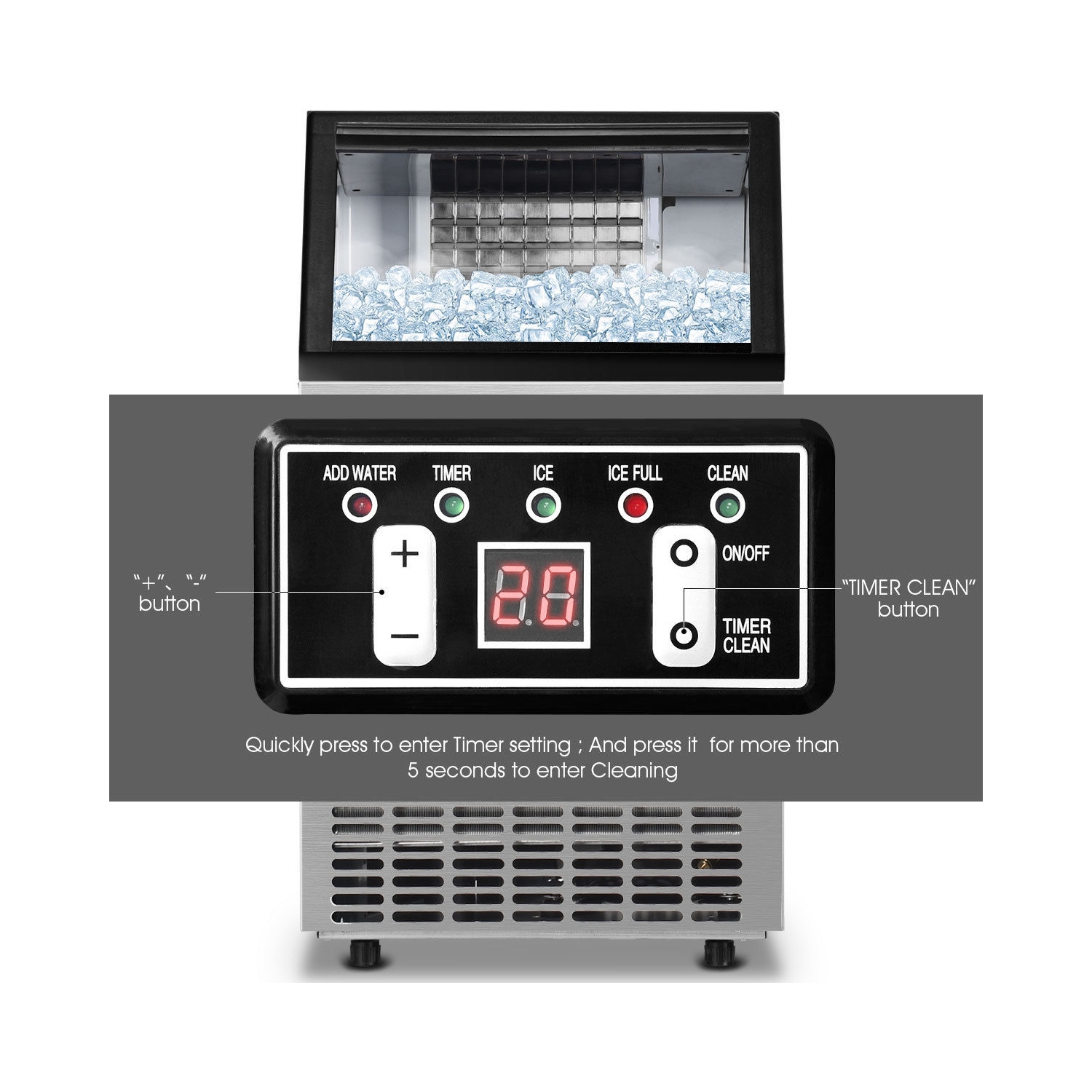 Costway Built-In Stainless Steel Commercial 110Lbs/24H Ice Maker Portable Ice Machine