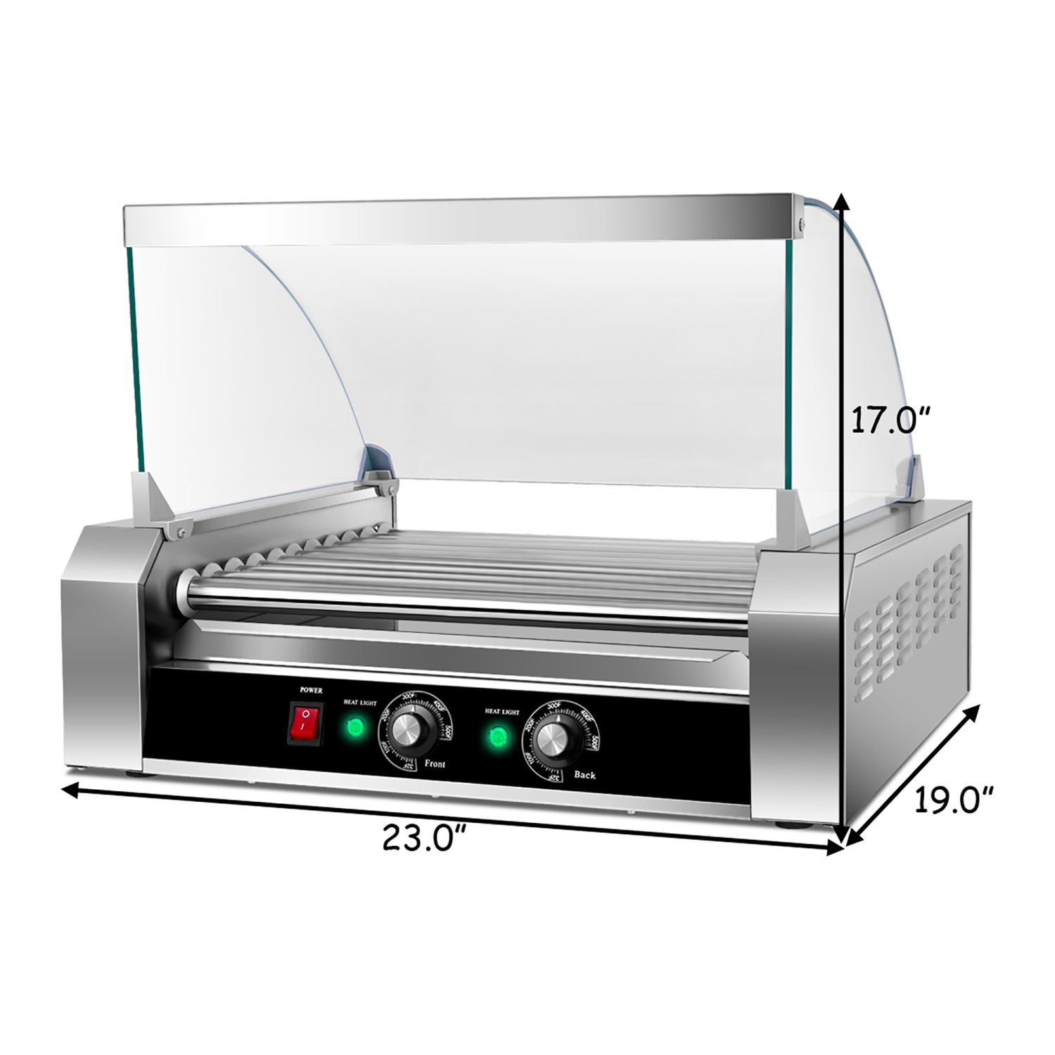 Grille Saucisses Électrique Inox 2200W avec 11 Rouleaux Chauffants Anti-adhésif, avec 2 Zones de Cuissons Distinctes Réglable de 0 à 250°C