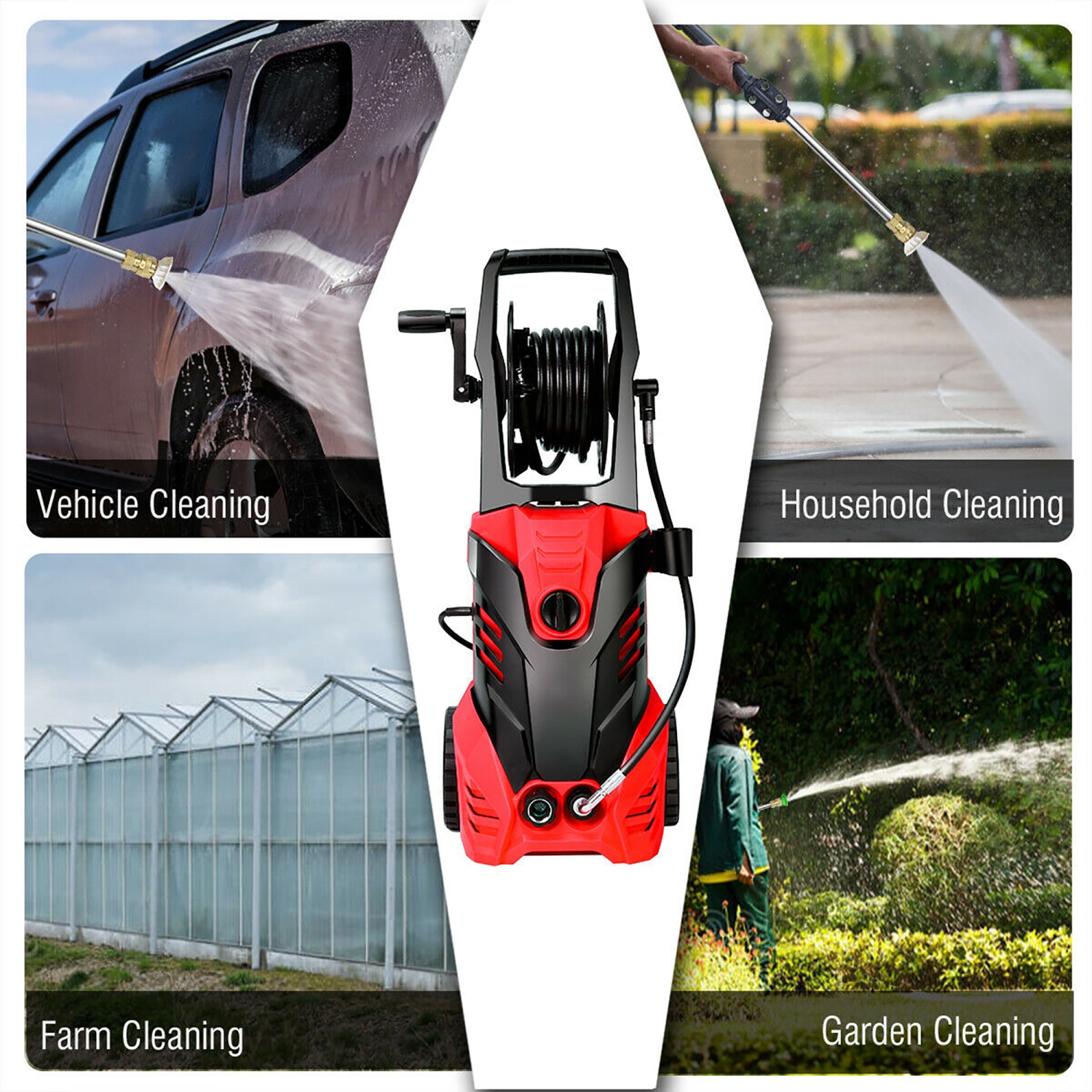 Costway 3000PSI Electric High Pressure Washer Machine 2 GPM 2000W w/ Deck Patio Cleaner