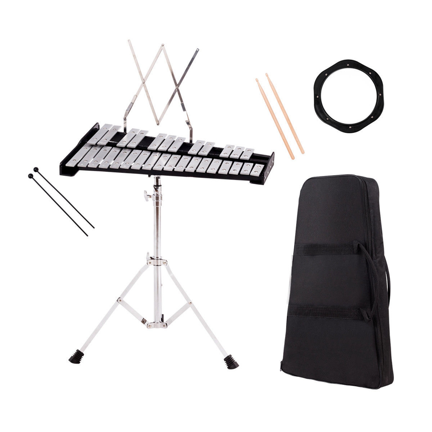 Costway Percussion Glockenspiel Bell Kit 30 Notes w/ Practice Pad