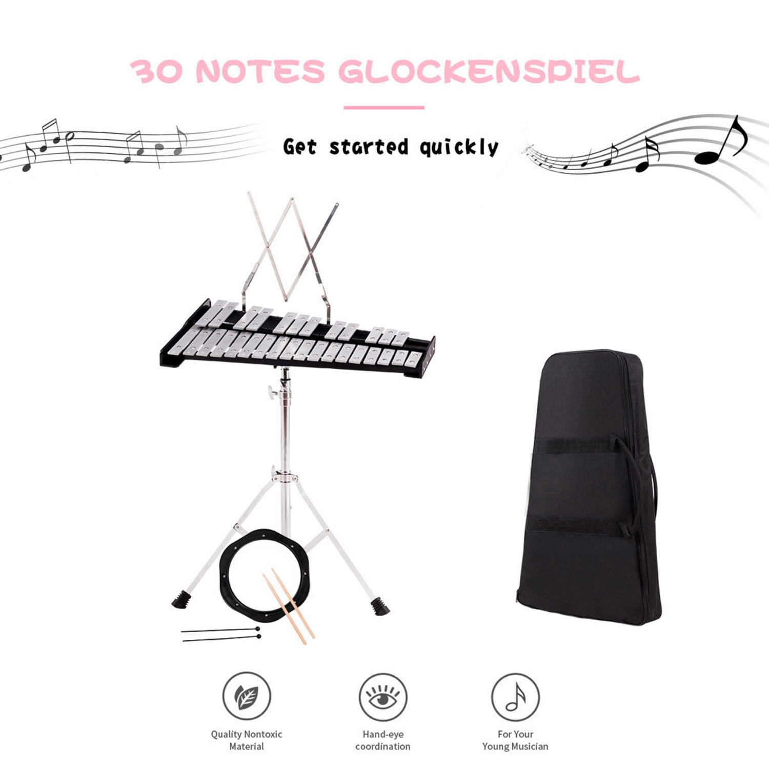 Costway Percussion Glockenspiel Bell Kit 30 Notes w/ Practice Pad