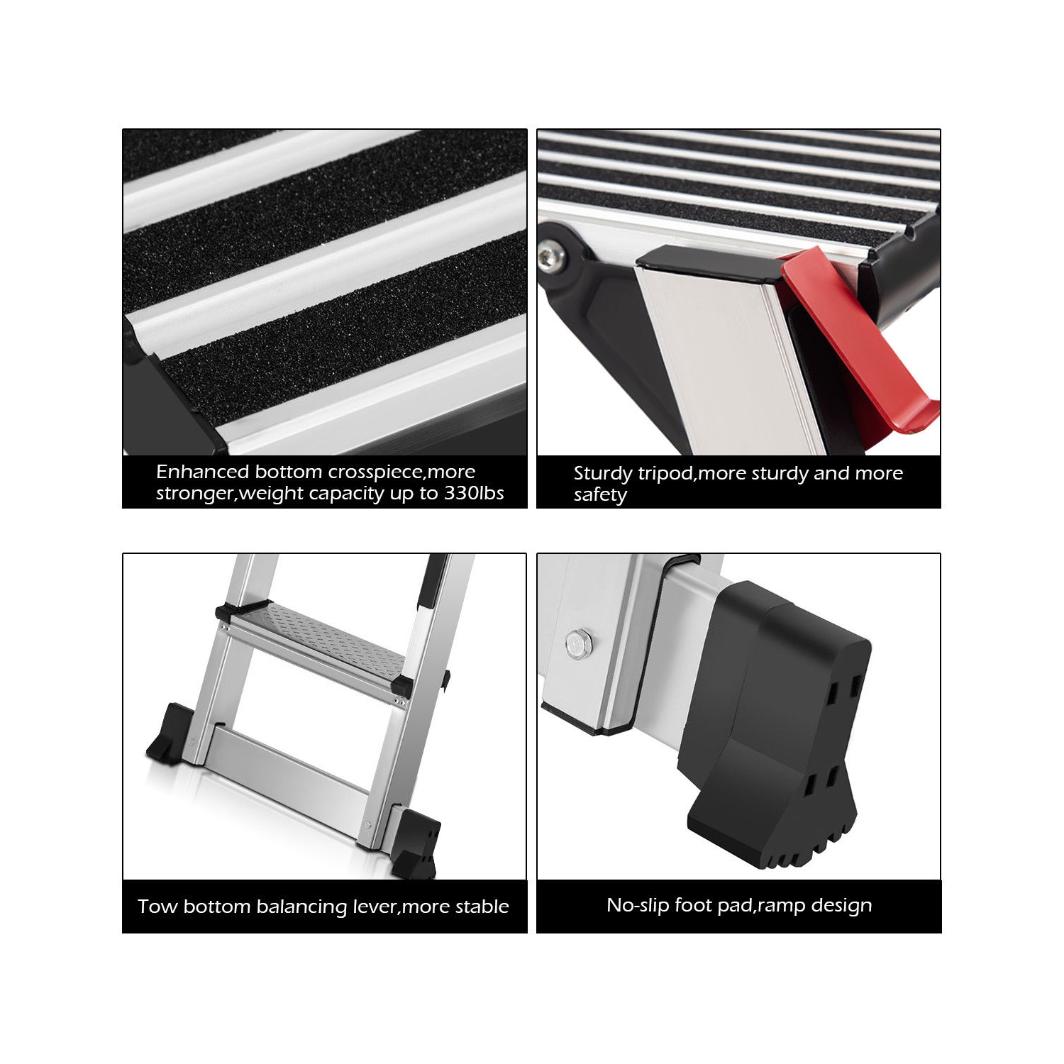 330lbs Aluminum Step Stool Folding Bench Work Platform Non-slip Drywall Ladder