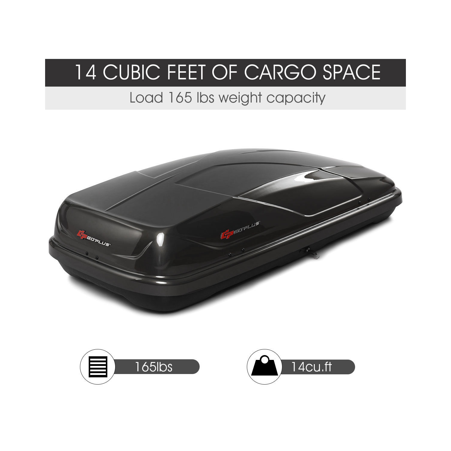Goplus 14 Cubic Feet Cargo Box Dual-sided Opening Rooftop Carrier W/Car  Trunk Organizer 