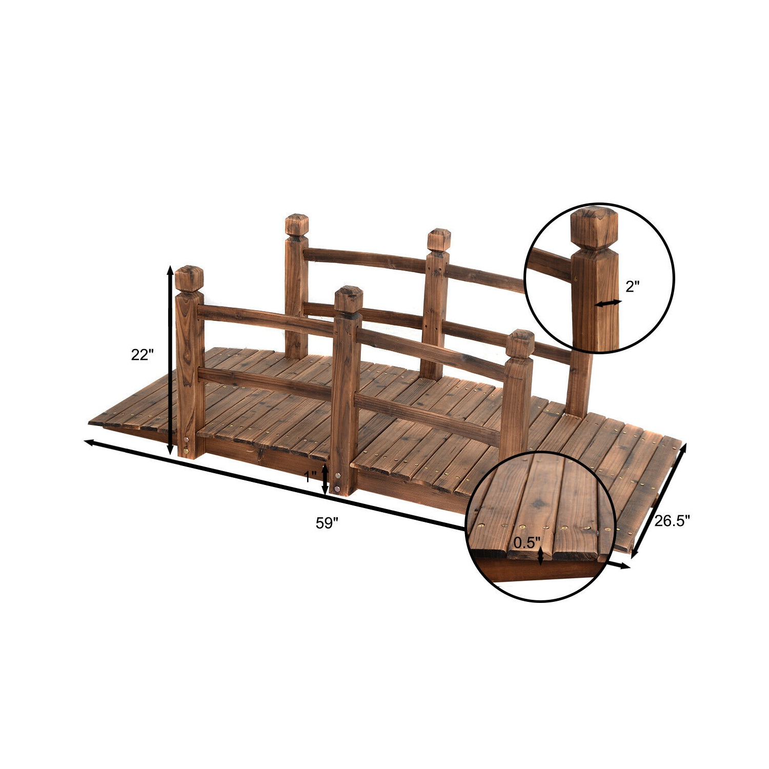 Arche décorative en bois massif pour étang de jardin avec pont en bois massif, 5 pi, fini teinté