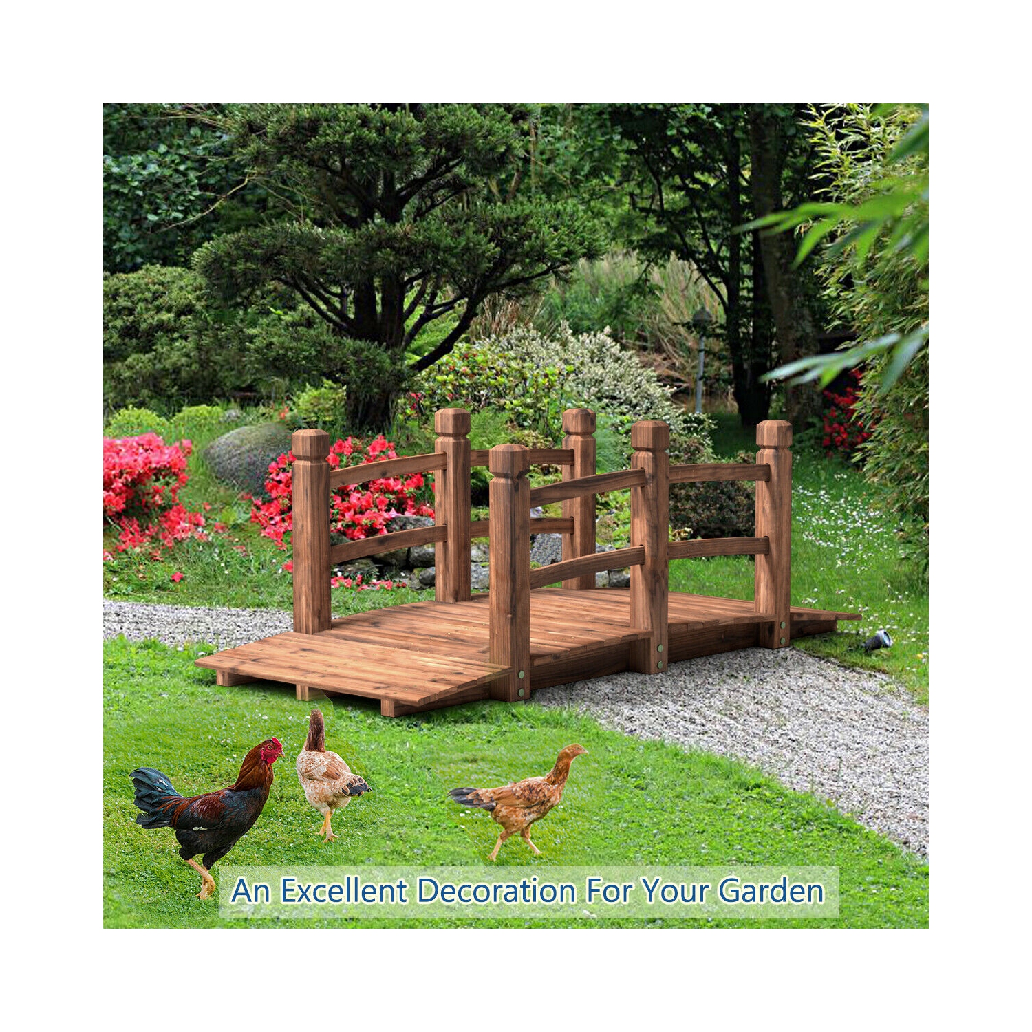 Arche décorative en bois massif pour étang de jardin avec pont en bois massif, 5 pi, fini teinté