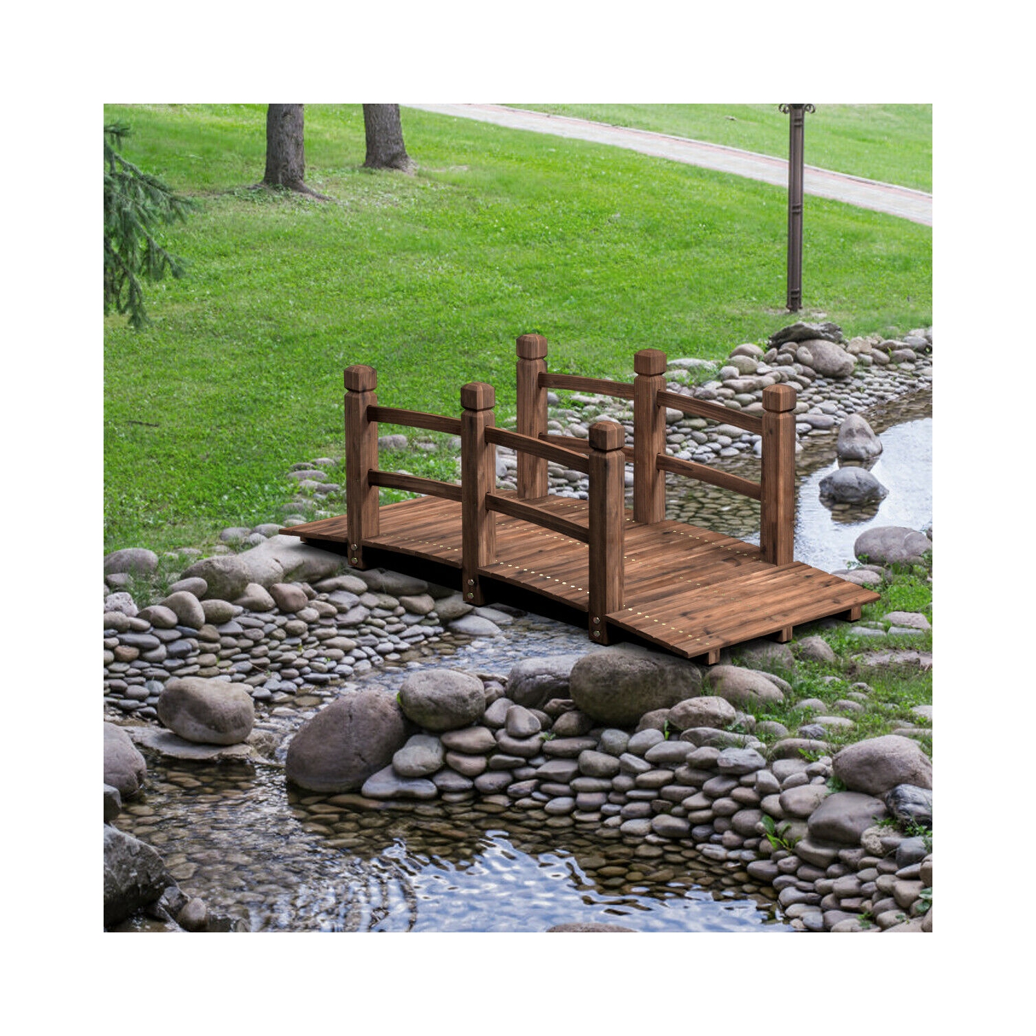 Arche décorative en bois massif pour étang de jardin avec pont en bois massif, 5 pi, fini teinté