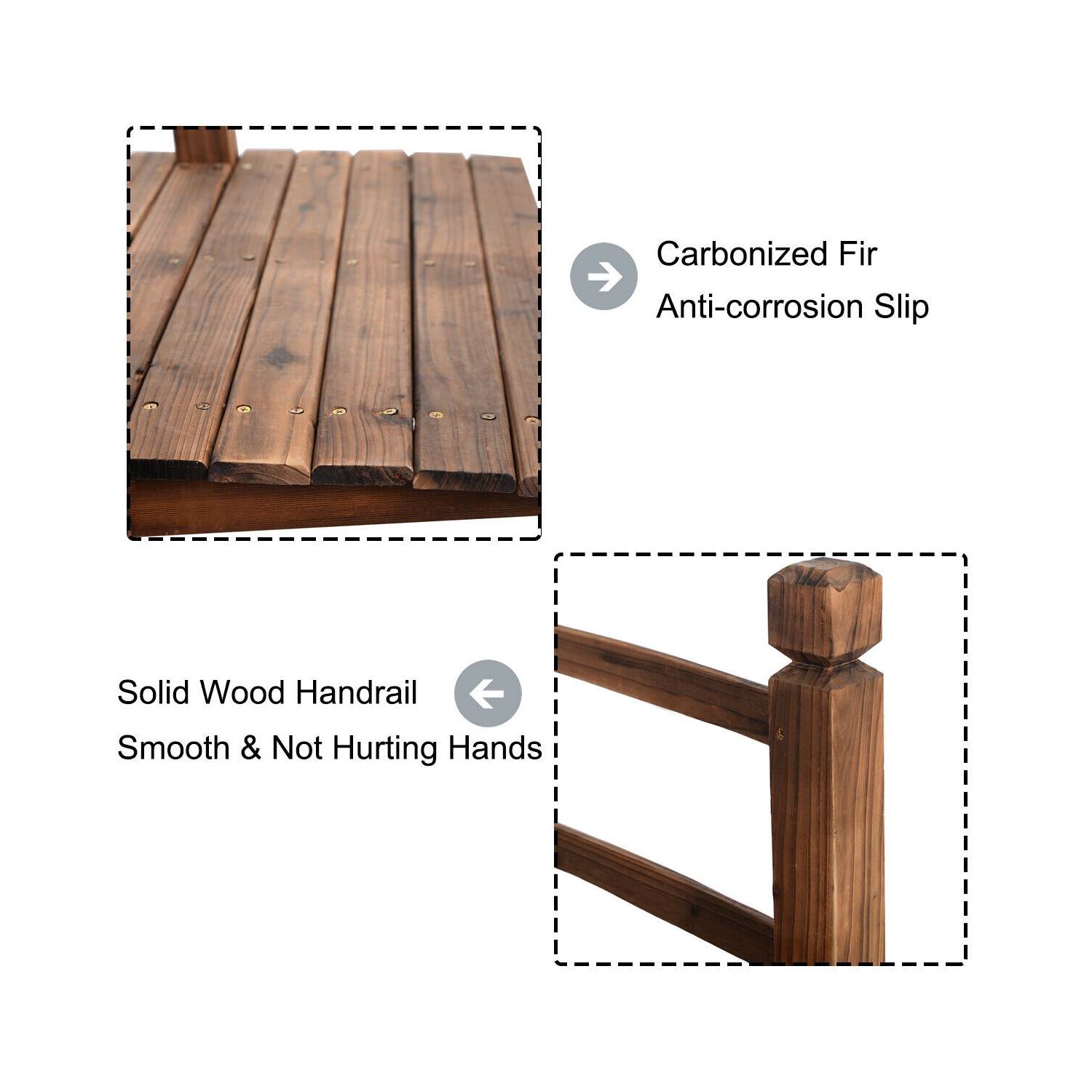 Arche décorative en bois massif pour étang de jardin avec pont en bois massif, 5 pi, fini teinté