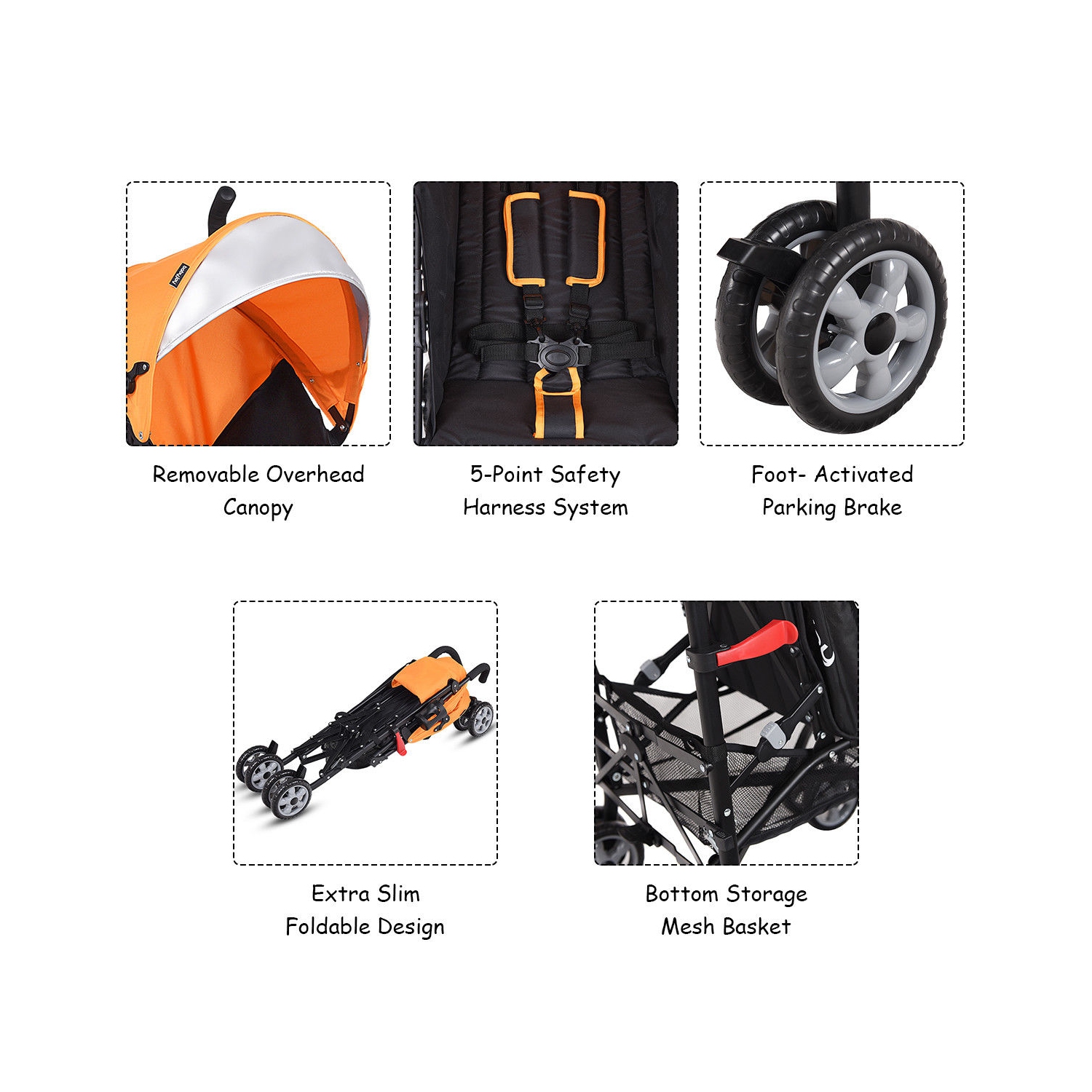 Folding Lightweight Baby Toddler Umbrella Travel Stroller w/ Storage Basket