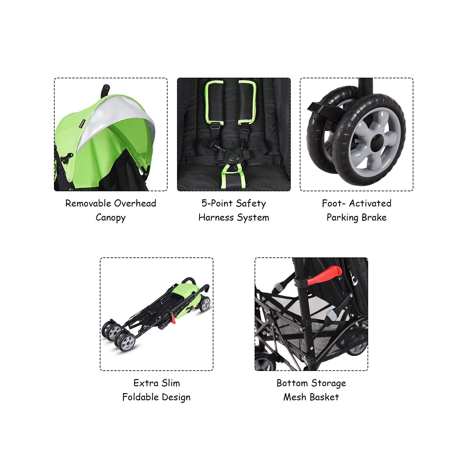 Costway Lightweight Baby Toddler Umbrella Travel Stroller w/ Storage Basket