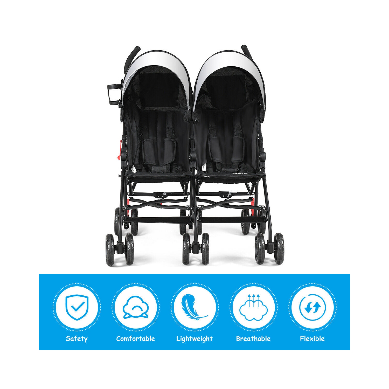 Foldable Twin Baby Double Stroller Kids Ultralight Umbrella Stroller Pushchair