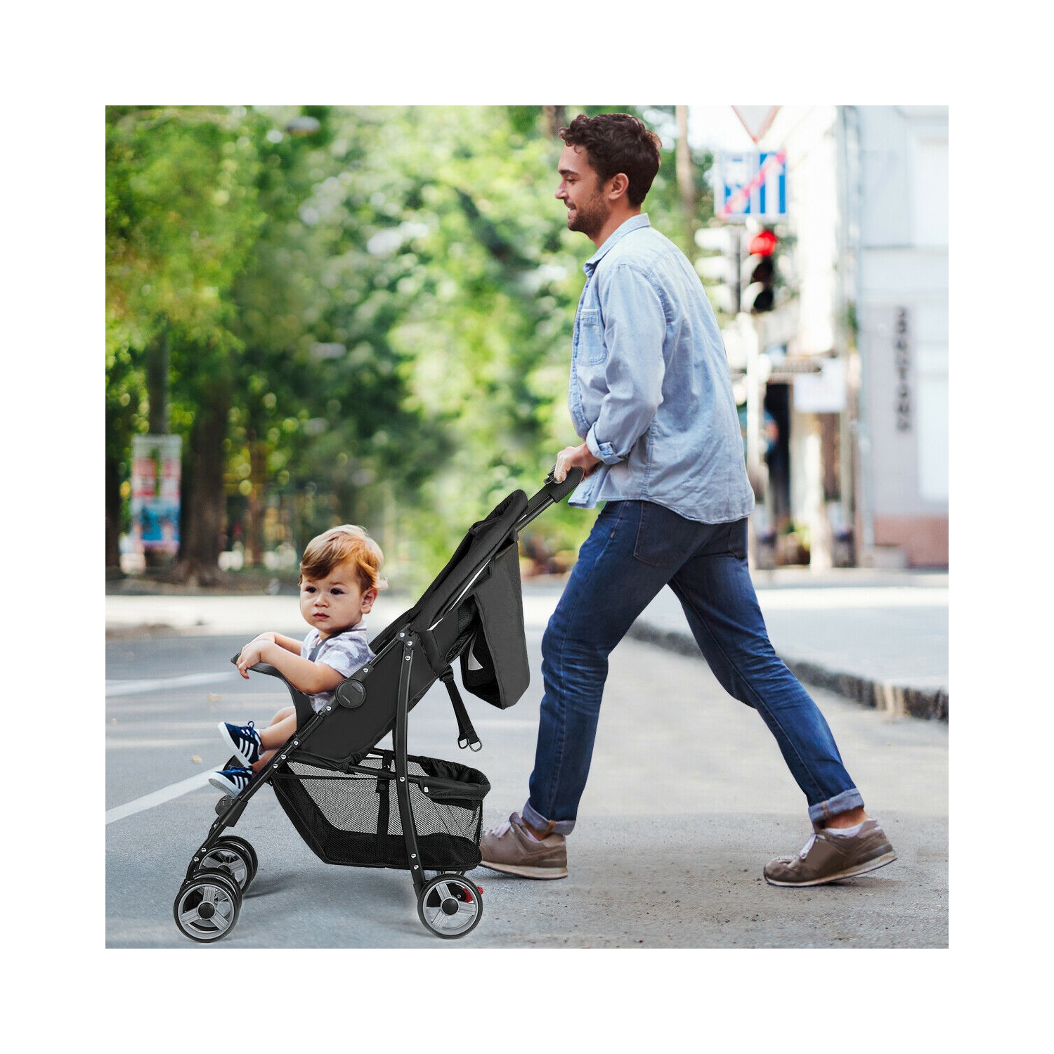 Foldable Baby Stroller Kids Travel Pushchair 5-Point Safety System Black