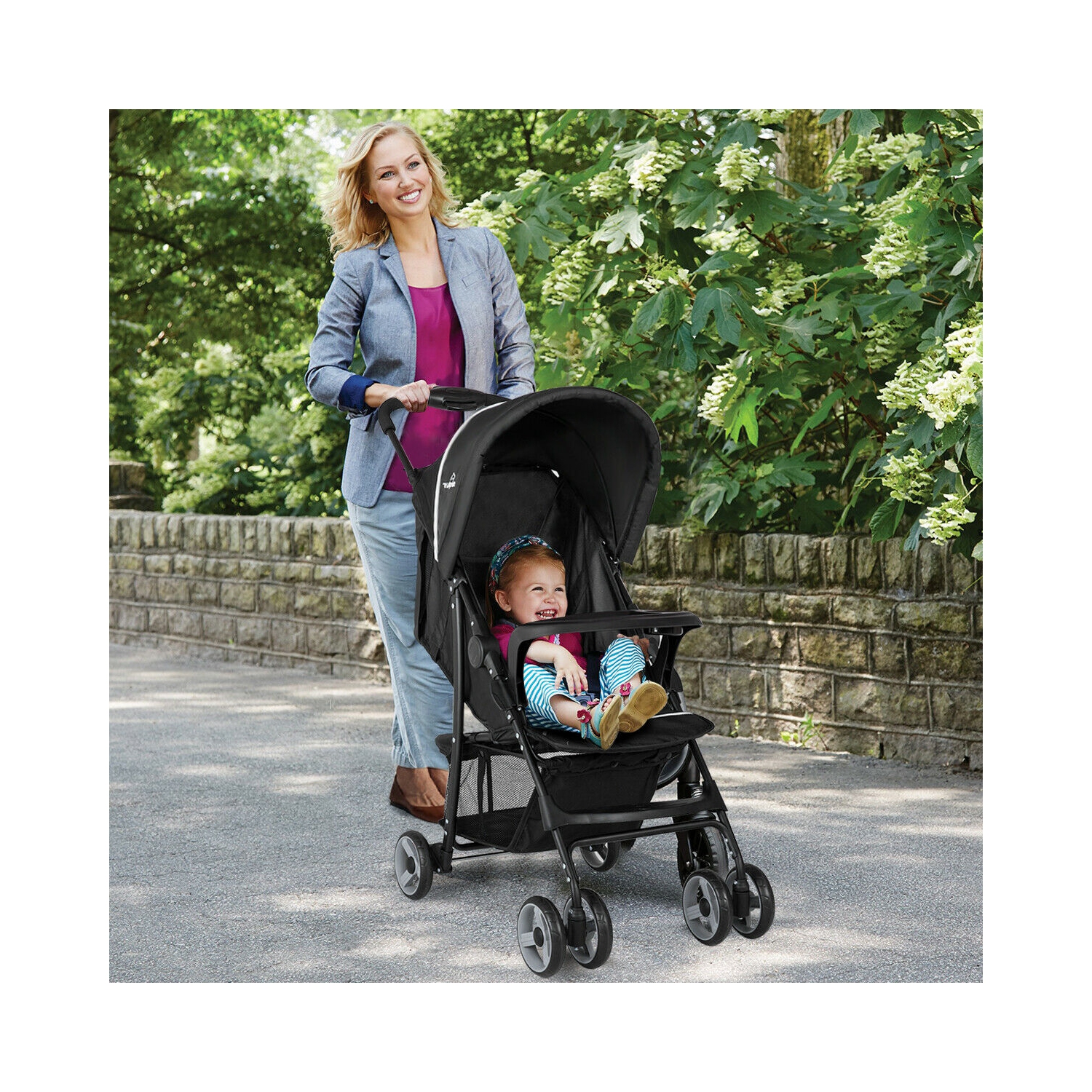 Foldable Baby Stroller Kids Travel Pushchair 5-Point Safety System Black