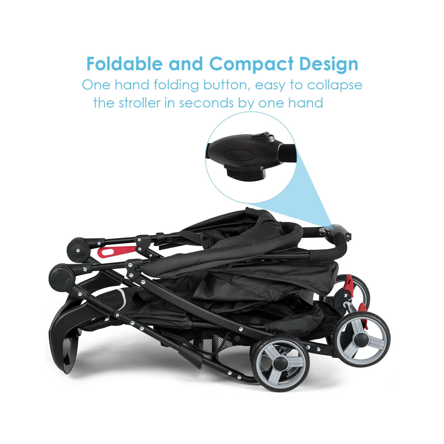 Foldable Baby Stroller Kids Travel Pushchair 5-Point Safety System Black