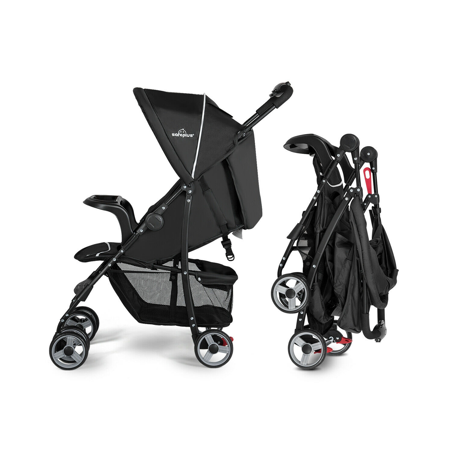 Foldable Baby Stroller Kids Travel Pushchair 5-Point Safety System Black