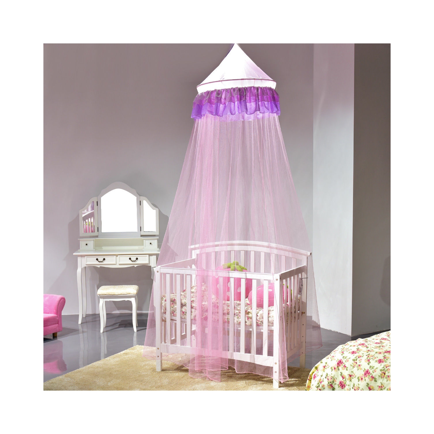 Elegant Lace Bed Mosquito Netting Mesh Canopy Princess Round Dome Bedding Net
