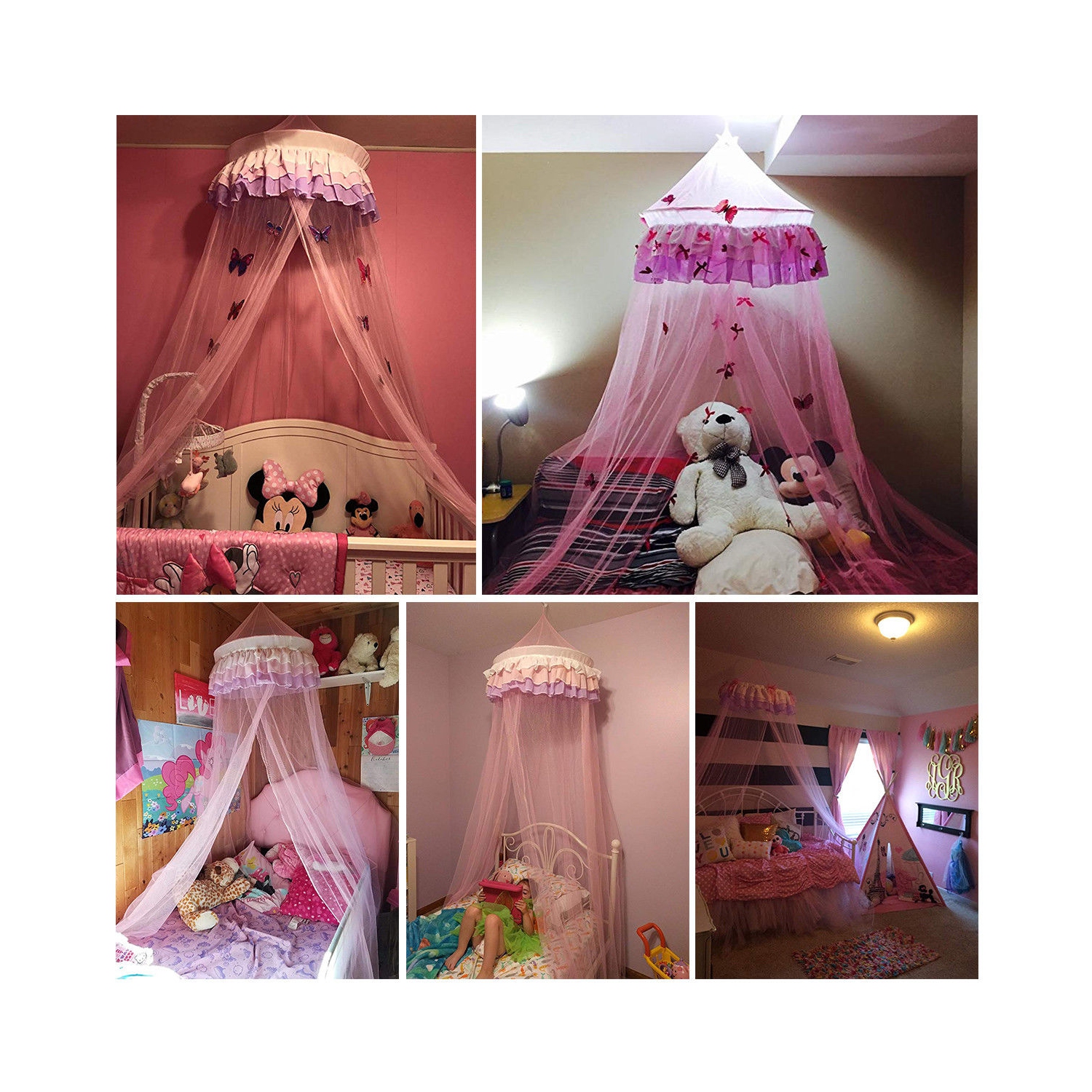 Elegant Lace Bed Mosquito Netting Mesh Canopy Princess Round Dome Bedding Net